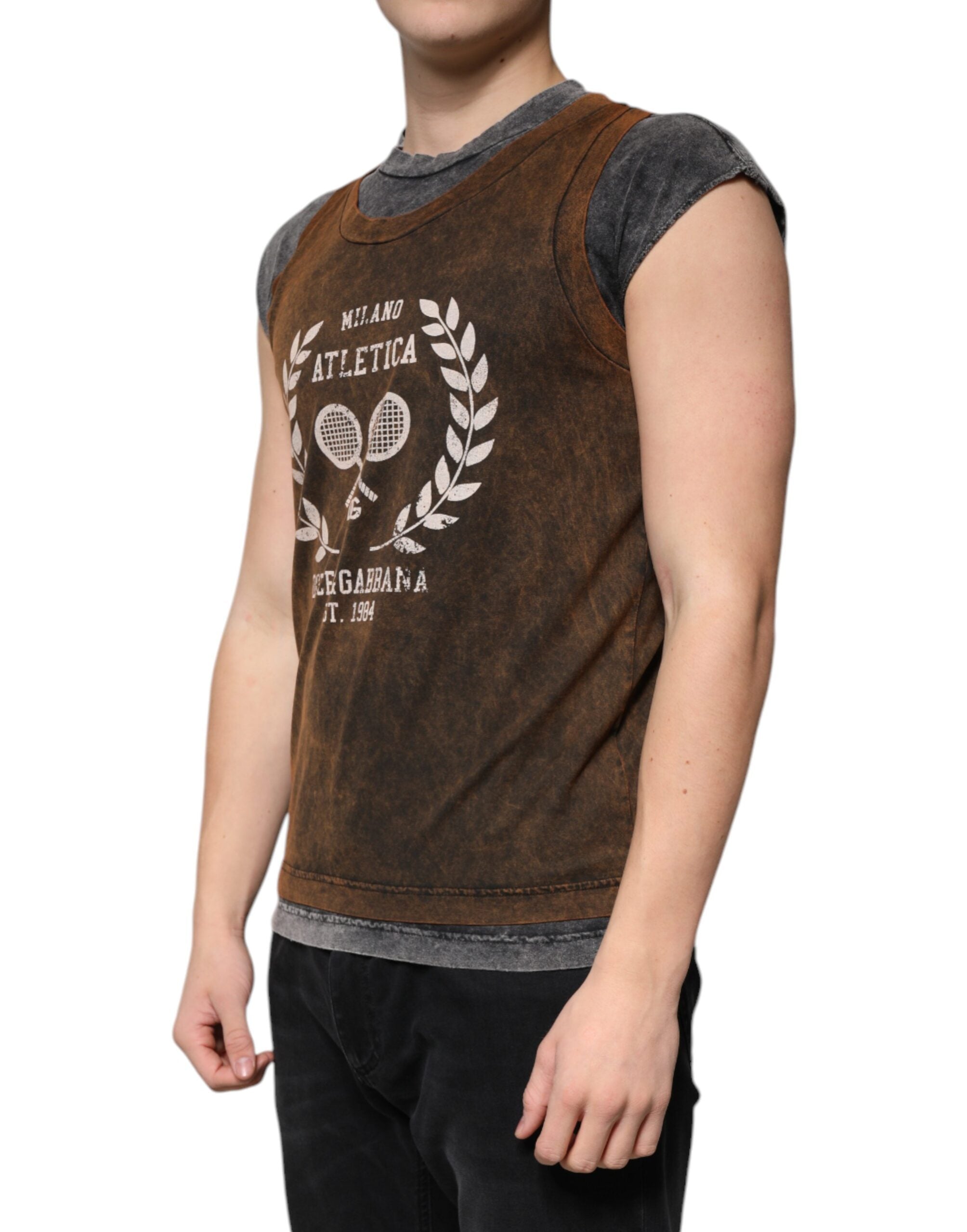 Dolce & Gabbana Brun Bomulls-T-shirt Med Rund Hals Och Ärmlös