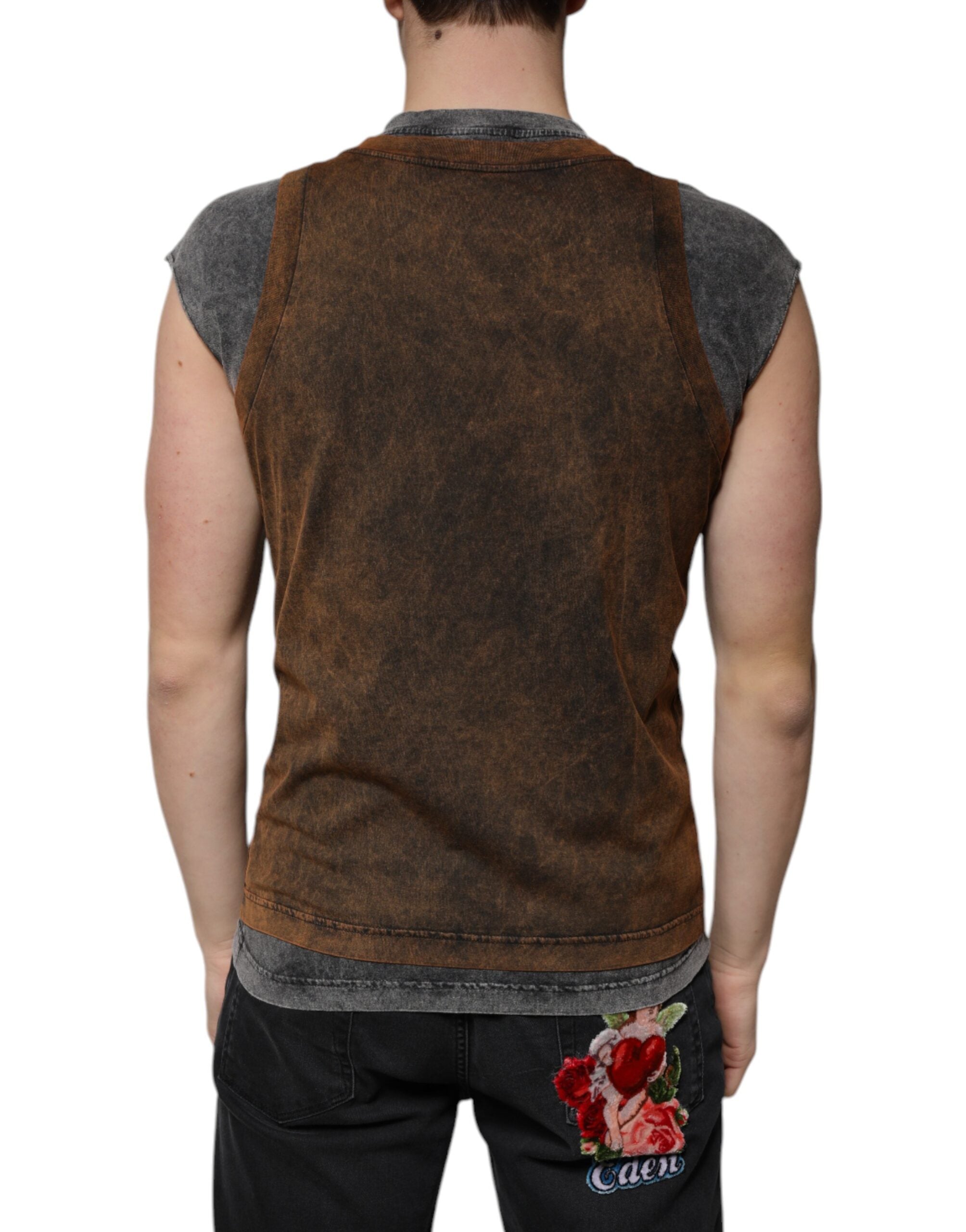 Dolce & Gabbana Brun Bomulls-T-shirt Med Rund Hals Och Ärmlös
