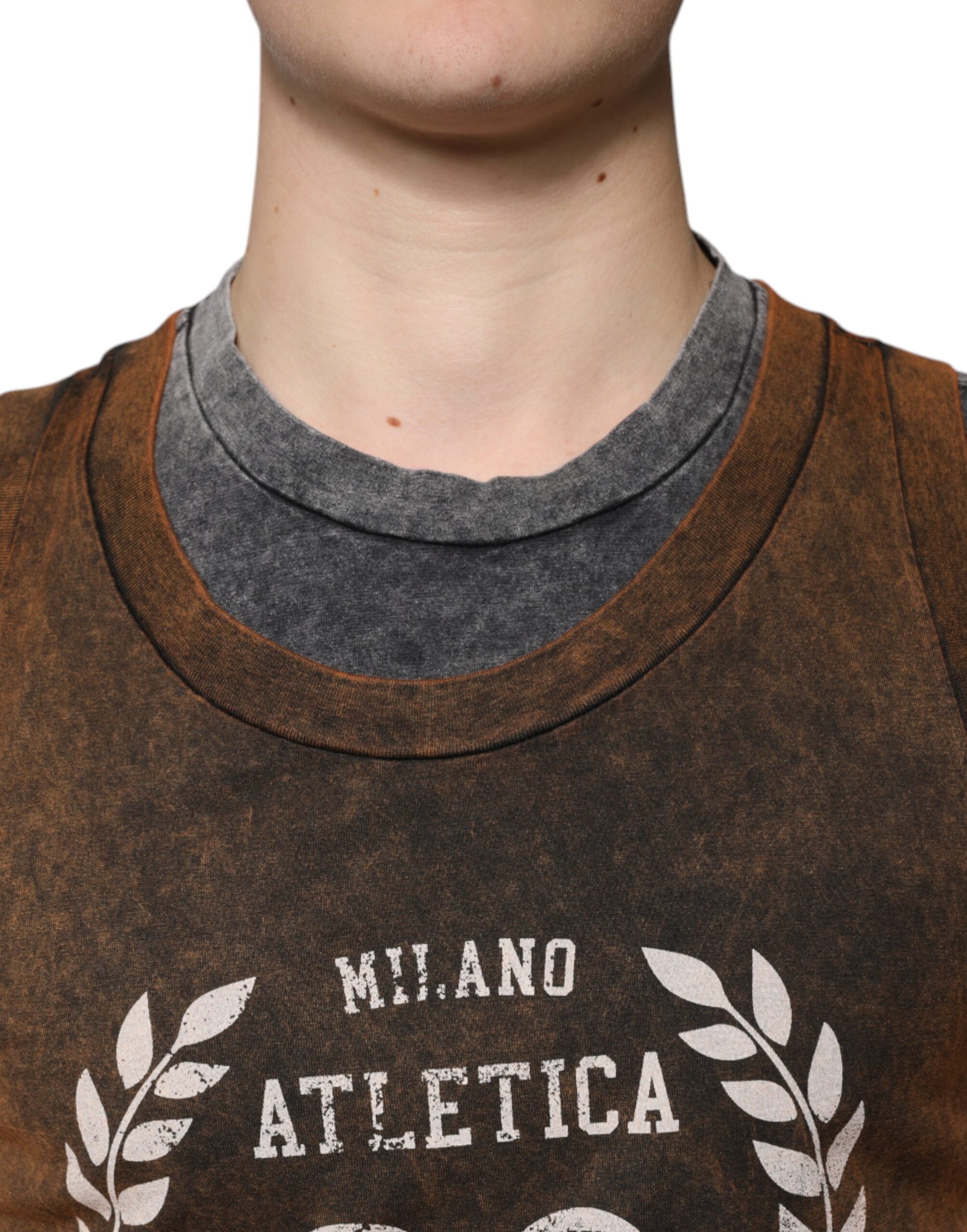 Dolce & Gabbana Brun Bomulls-T-shirt Med Rund Hals Och Ärmlös