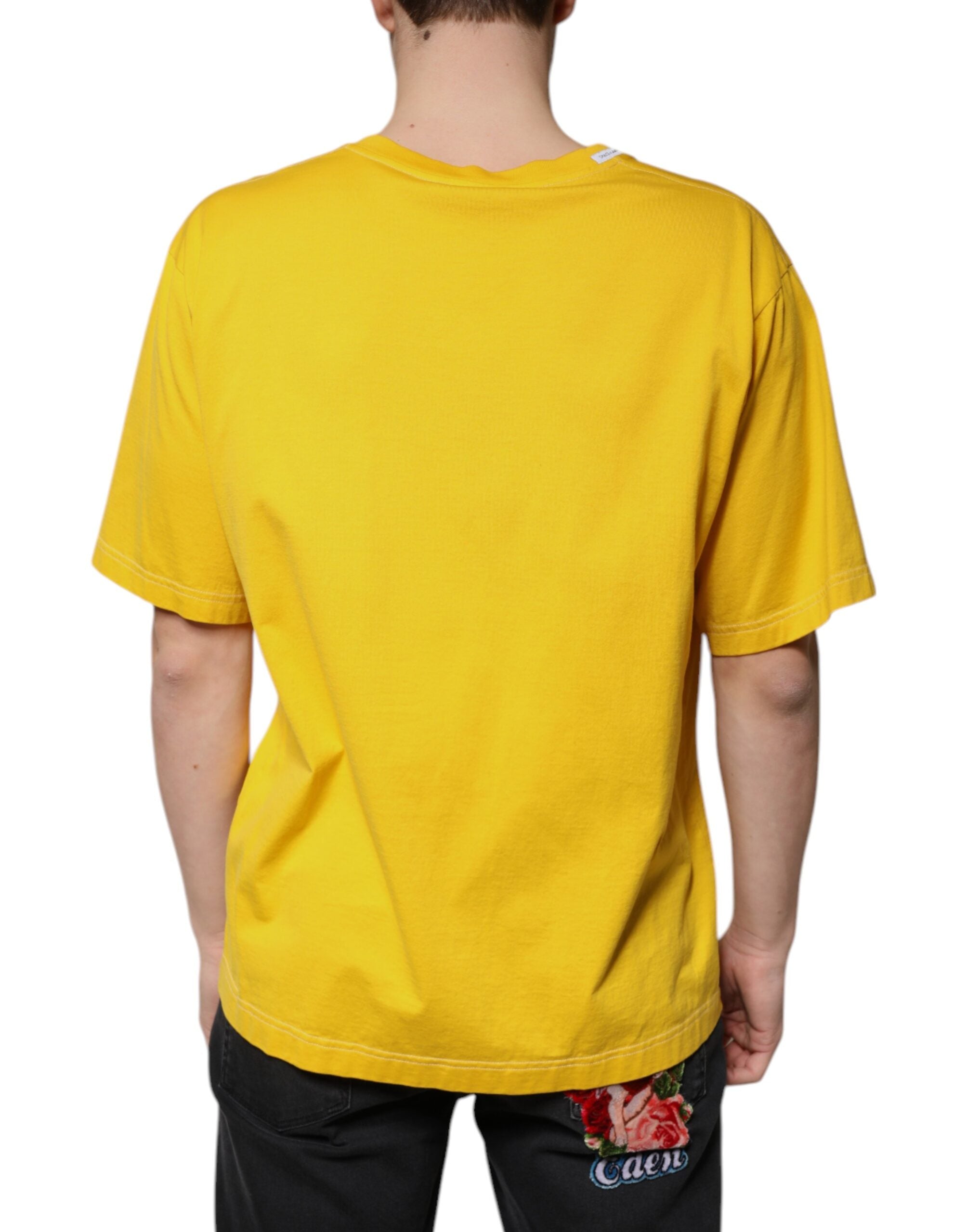 Dolce & Gabbana Gul Bomulls-T-shirt Med V-Ringning Och Korta Ärmar