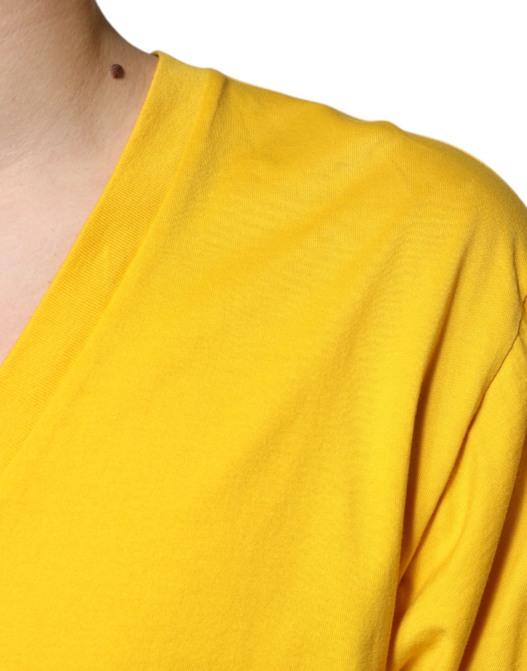 Dolce & Gabbana Gul Bomulls-T-shirt Med V-Ringning Och Korta Ärmar