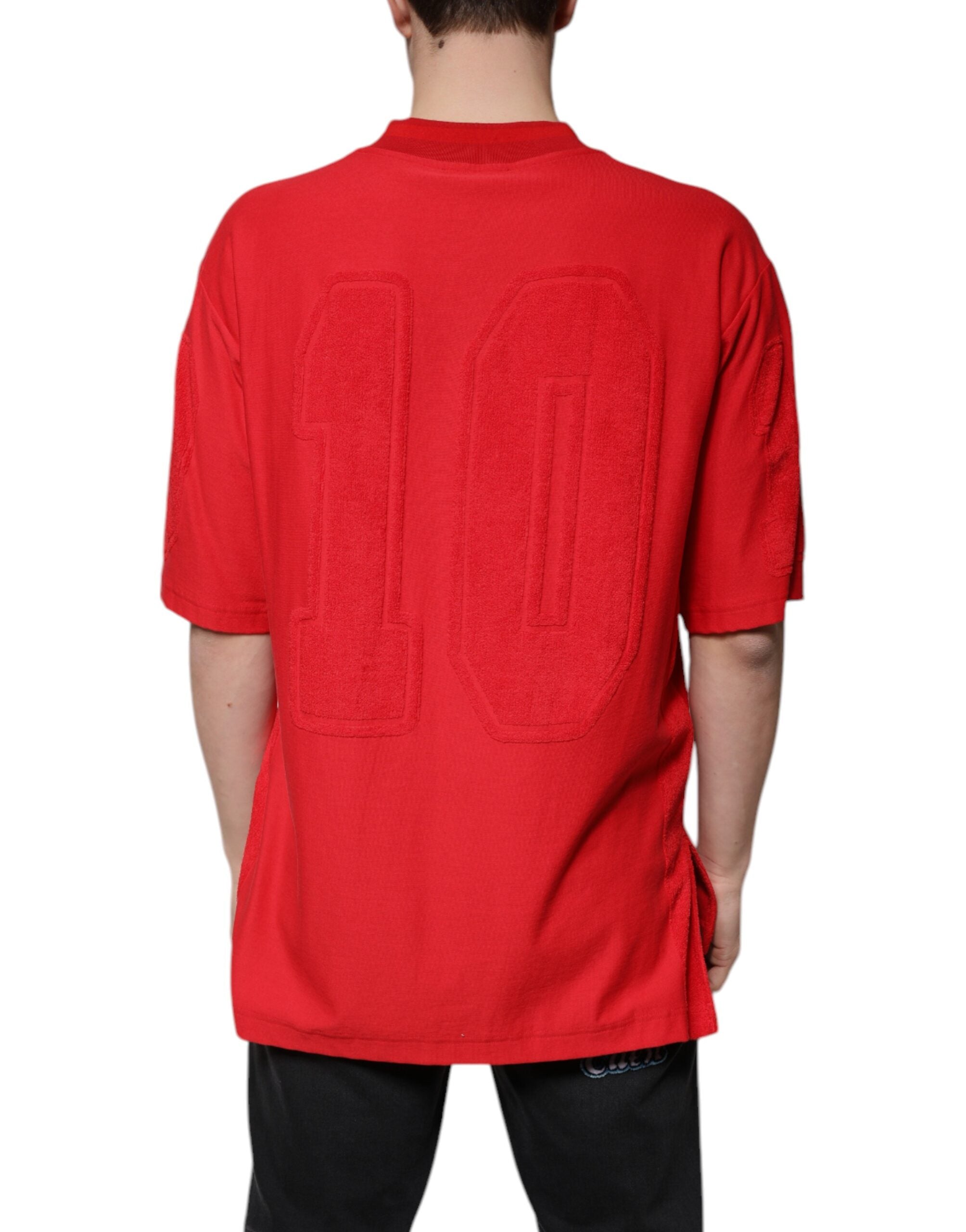 Dolce & Gabbana Röd bomulls-T-shirt med V-ringning och korta ärmar