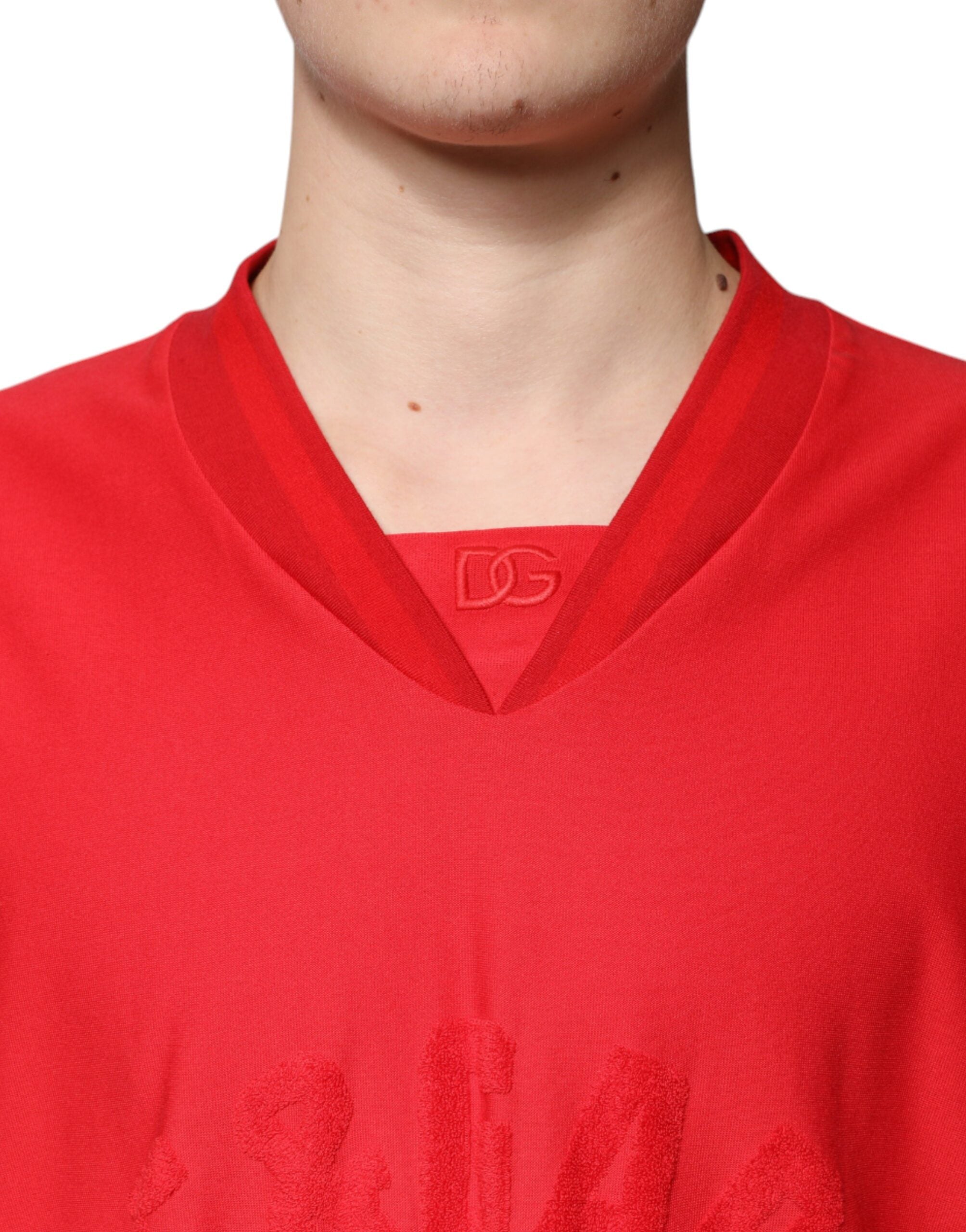 Dolce & Gabbana Röd bomulls-T-shirt med V-ringning och korta ärmar