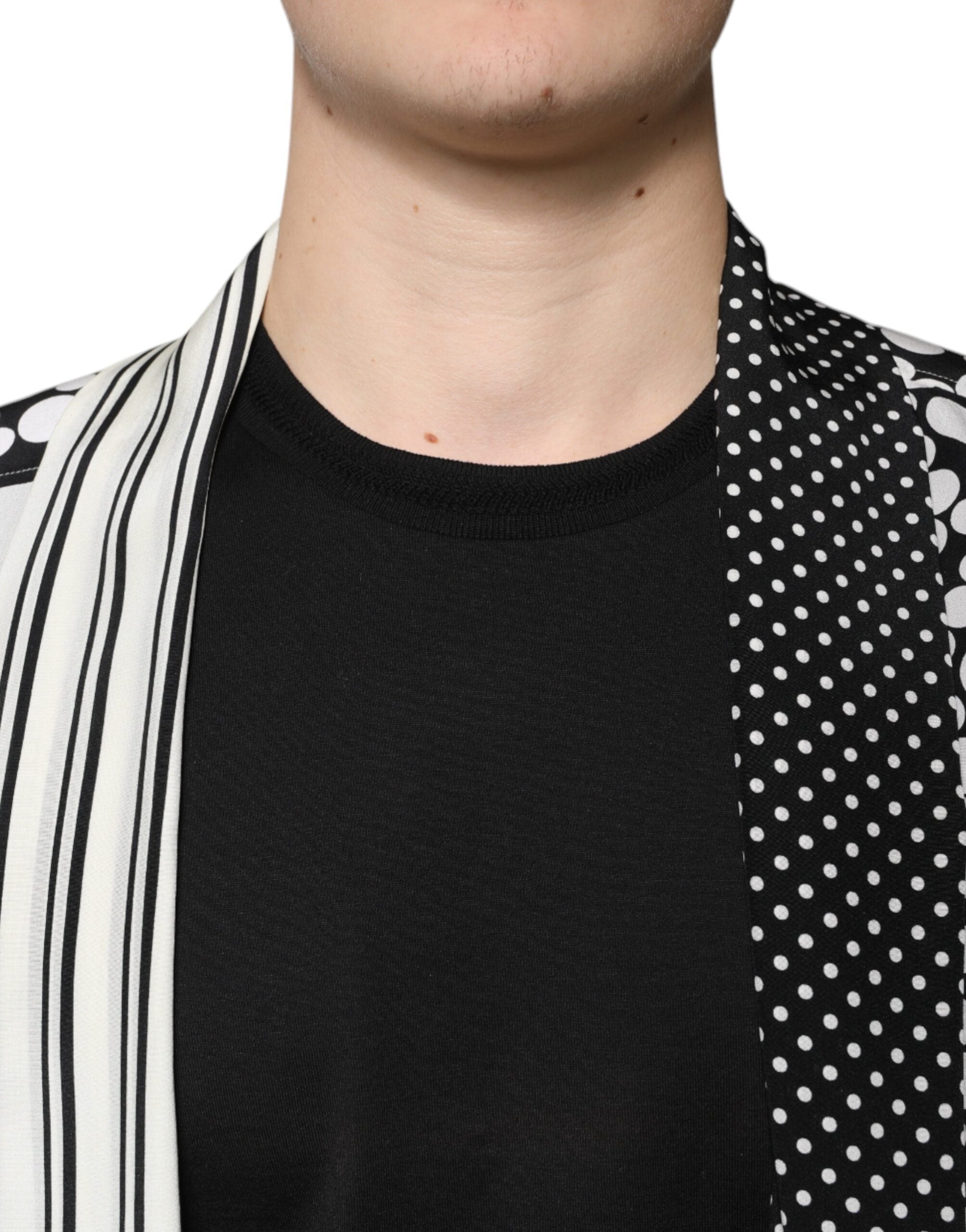 Dolce & Gabbana Svart Vit Prickig Sidenskjorta Herr Casual