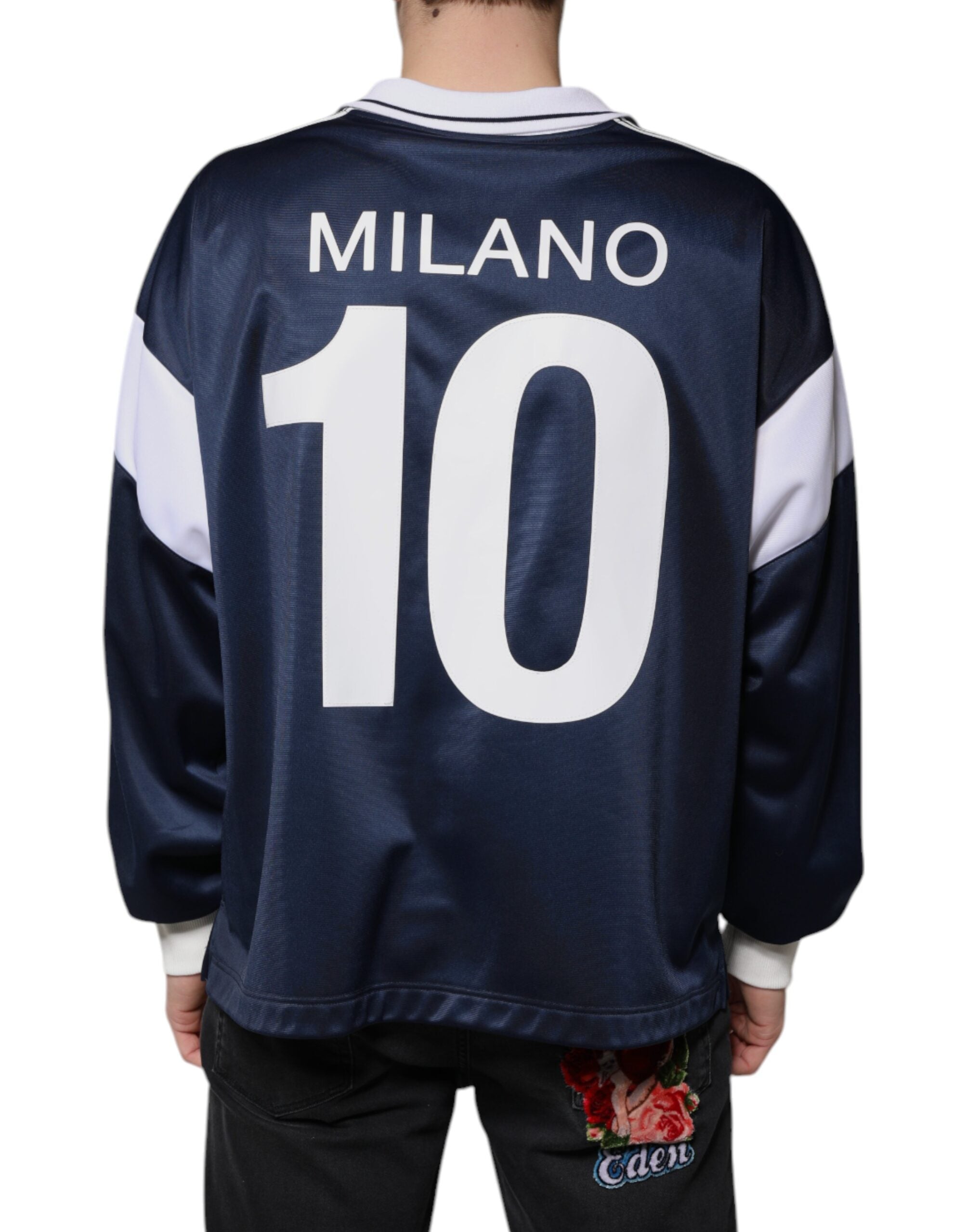 Dolce & Gabbana Blå Vit Milano Långärmad Jersey T-shirt