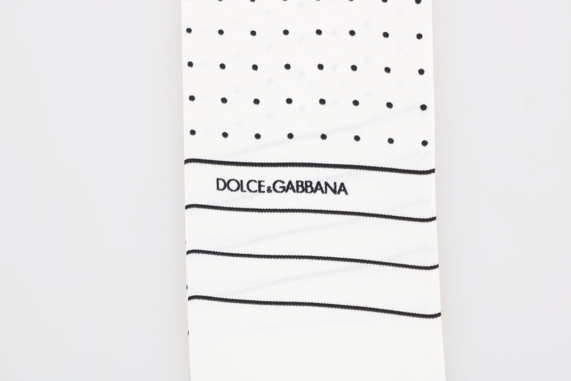 Dolce & Gabbana Vit prickig sidenhalsduk med smal passform