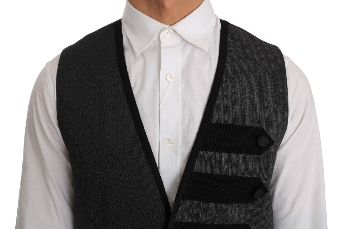 Dolce & Gabbana Grå Ullmönstrad Slim Väst