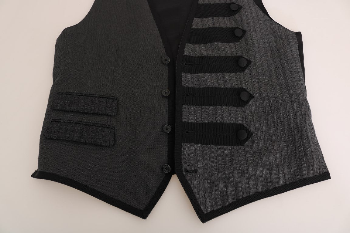 Dolce & Gabbana Grå Ullmönstrad Slim Väst