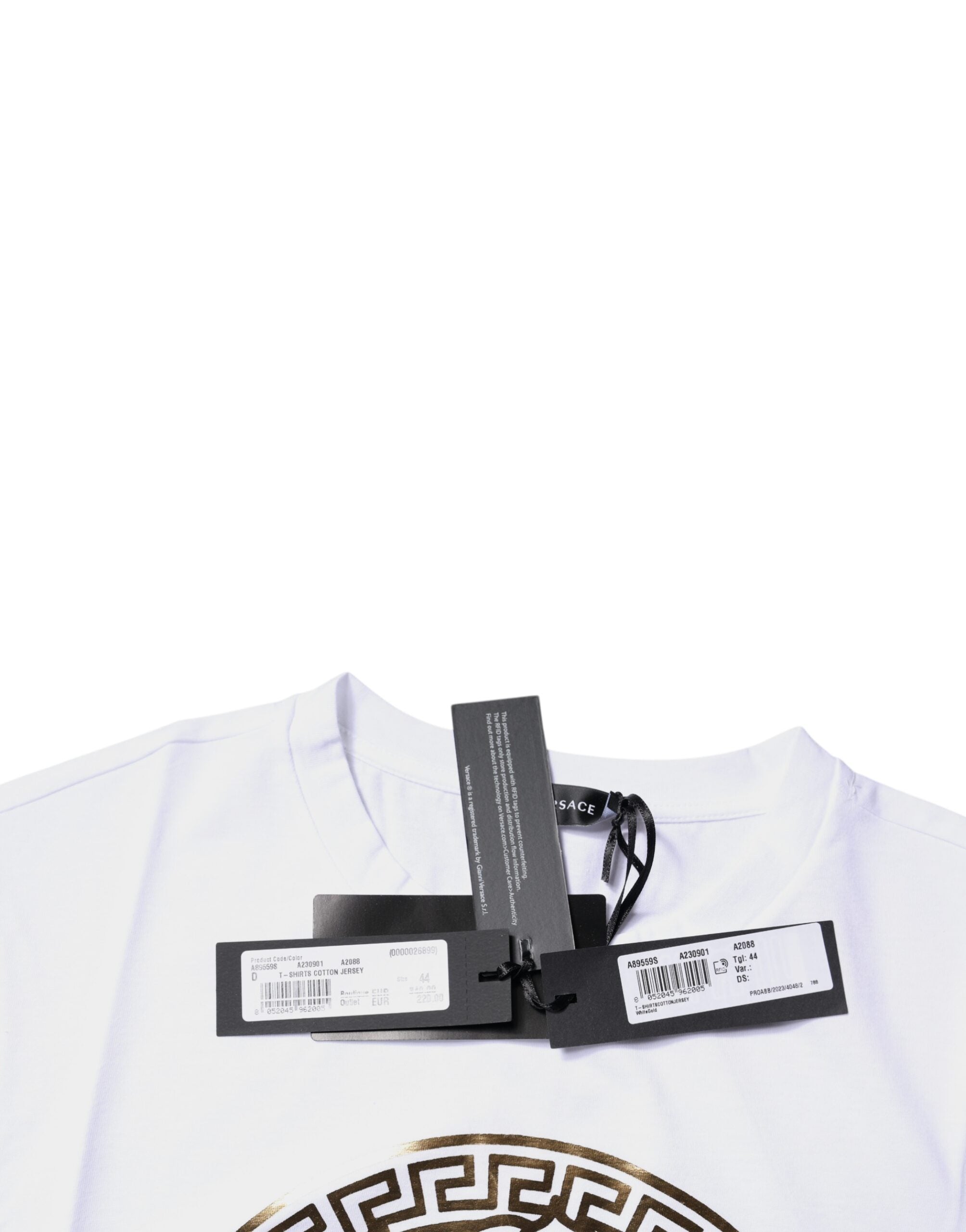 Versace Vit Medusa-tryckt bomulls-t-shirt med rund hals