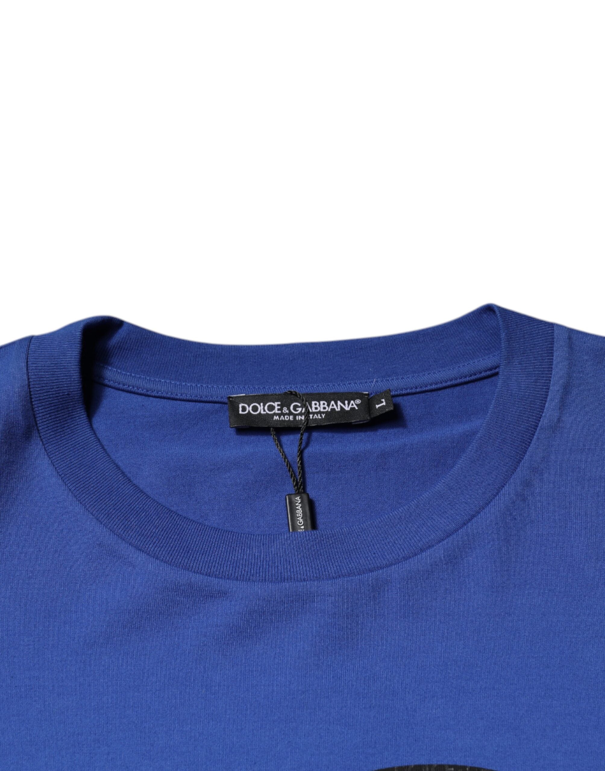 Dolce & Gabbana Blå Logotyptryck Bomull Herr T-shirt Rund Hals