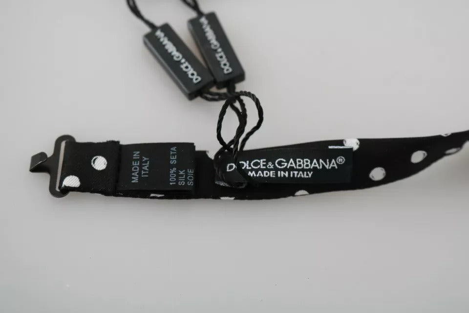 Dolce & Gabbana Svart Prickig Justerbar Fluga med Halsringning