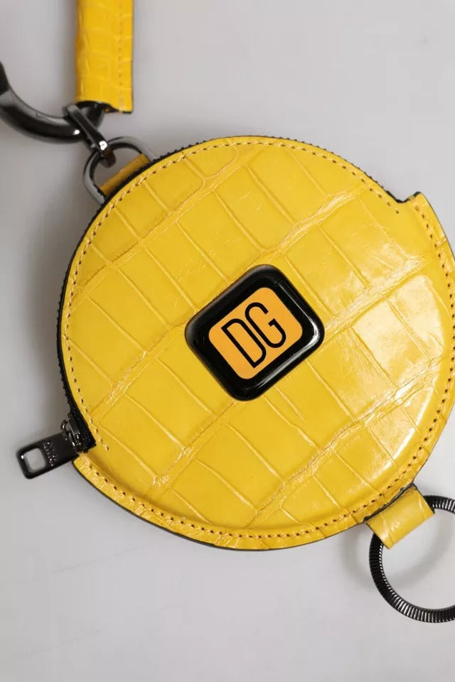 Dolce & Gabbana Gul Rund Läderväska med DG-Logotyp och Snodd