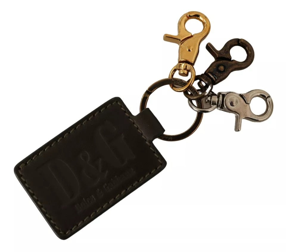Dolce & Gabbana Grön Läder D&G Logotyp Metallring Krok Nyckelring