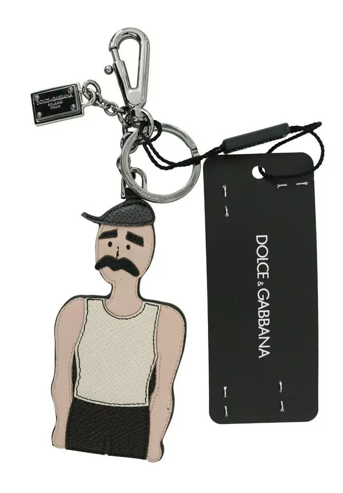 Dolce & Gabbana nyckelring i svart läder med fiskarlogotyp