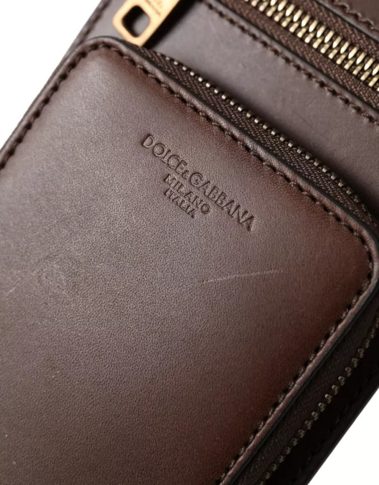Dolce & Gabbana Brun Kalvskinnsplånbok med Dragkedja och Logotyp på Axeln och Halsrem