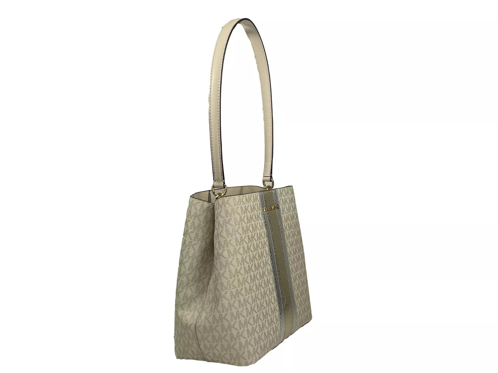 Michael Kors Medium Pratt Bucket Shoulder Bag Purse Ljusguld/Crämfärgad