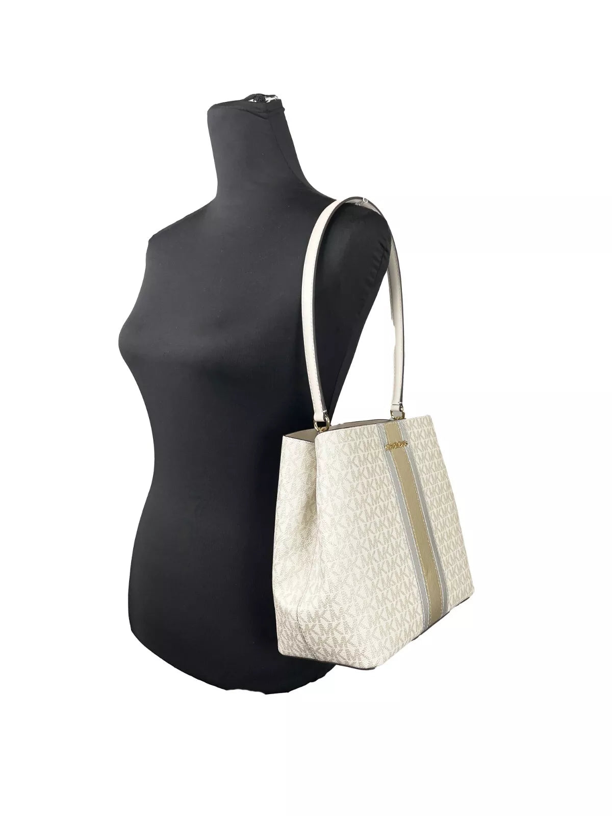 Michael Kors Medium Pratt Bucket Shoulder Bag Purse Ljusguld/Crämfärgad