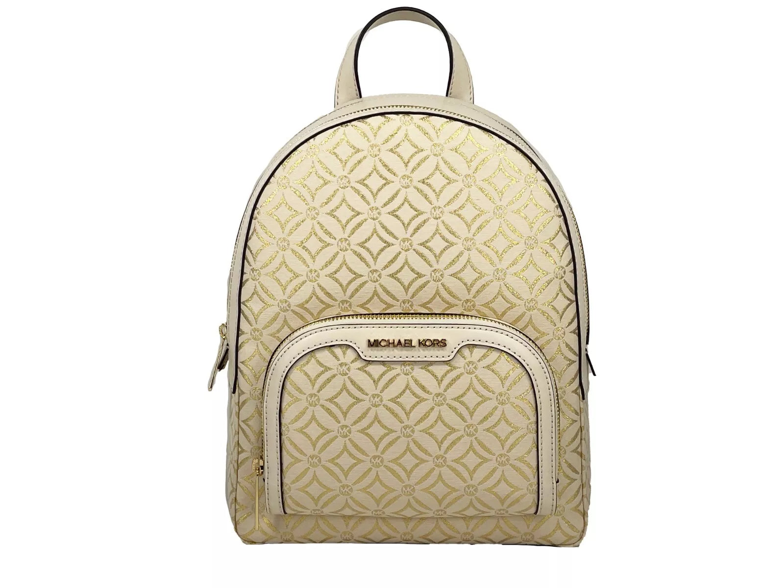 Michael Kors Jaycee Medium Ryggsäck med Dragkedja och Pocket – Krämfärgad Guld