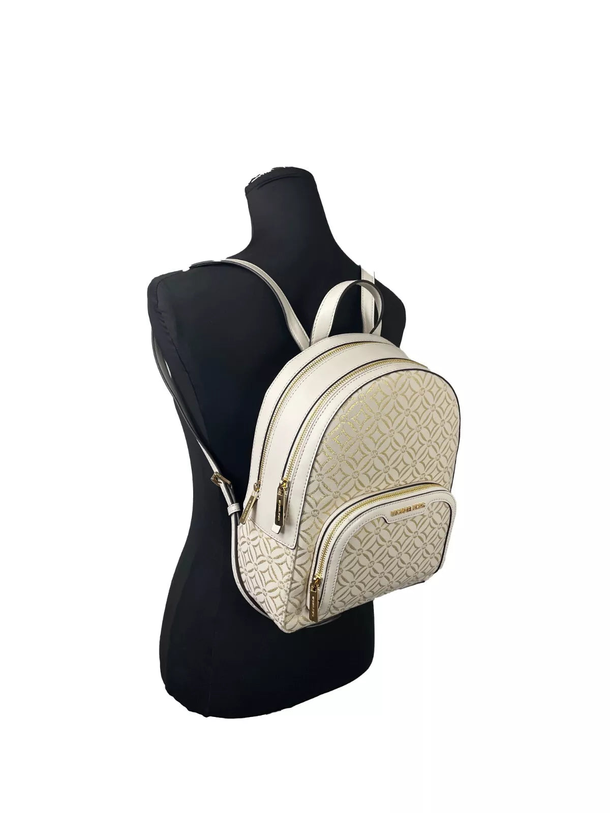 Michael Kors Jaycee Medium Ryggsäck med Dragkedja och Pocket – Krämfärgad Guld