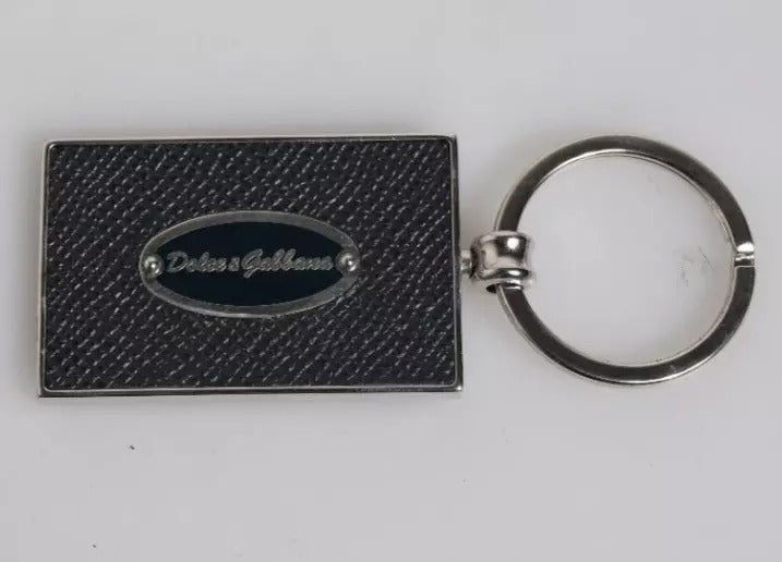 Dolce & Gabbana nyckelring i svart läder med logotyp i metall