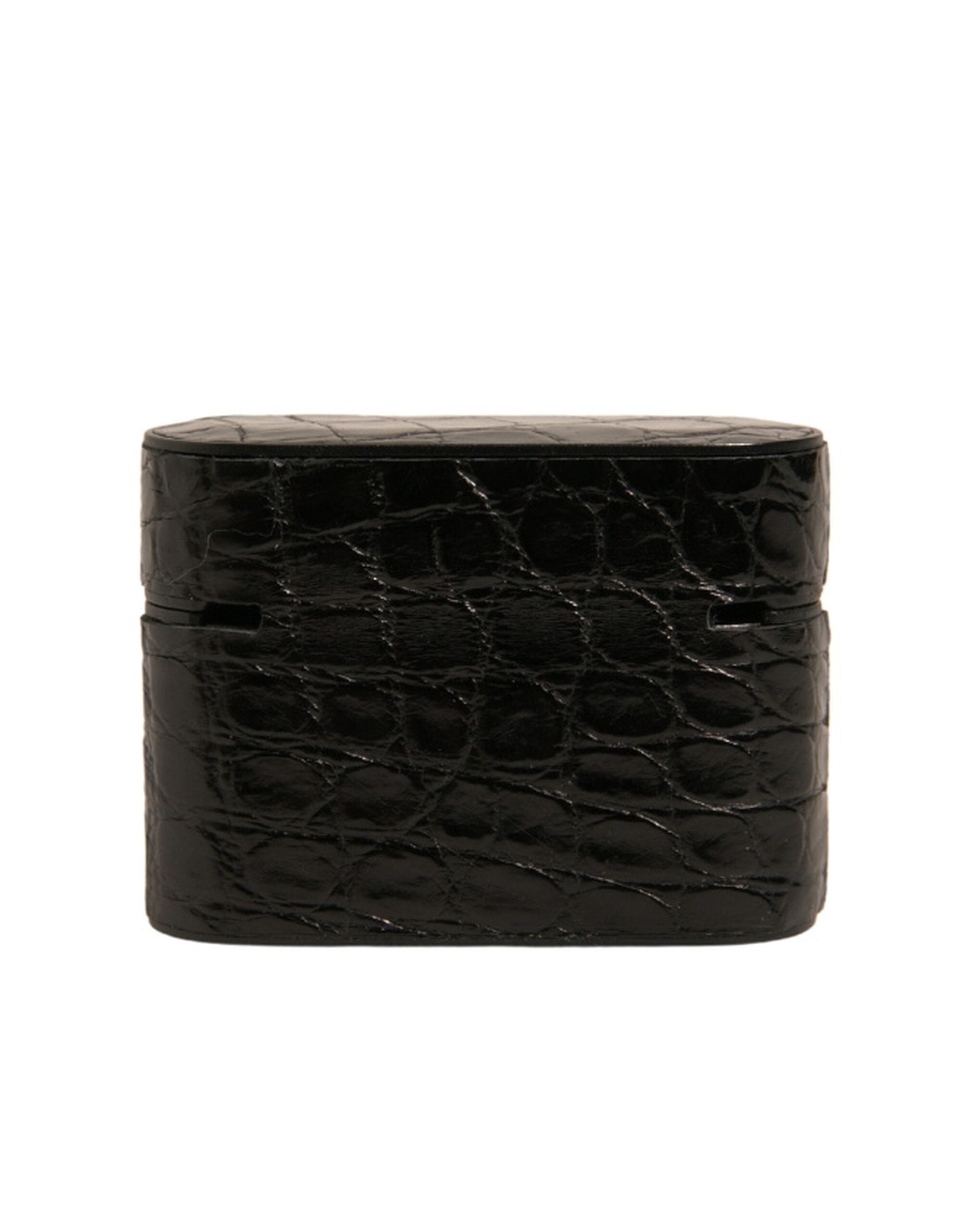 Dolce & Gabbana Svart Läder Metall Logotyp Plack Hållare Airpods Fodral