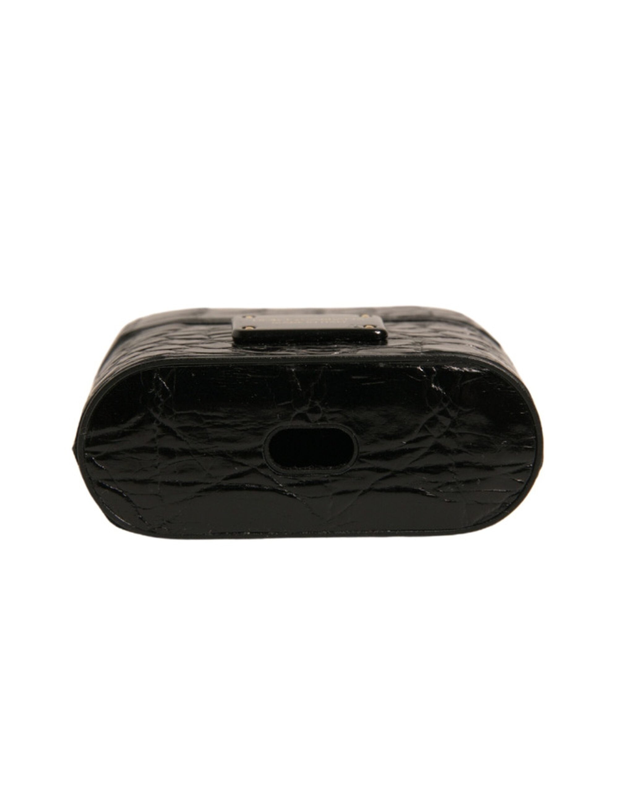 Dolce & Gabbana Svart Läder Metall Logotyp Plack Hållare Airpods Fodral