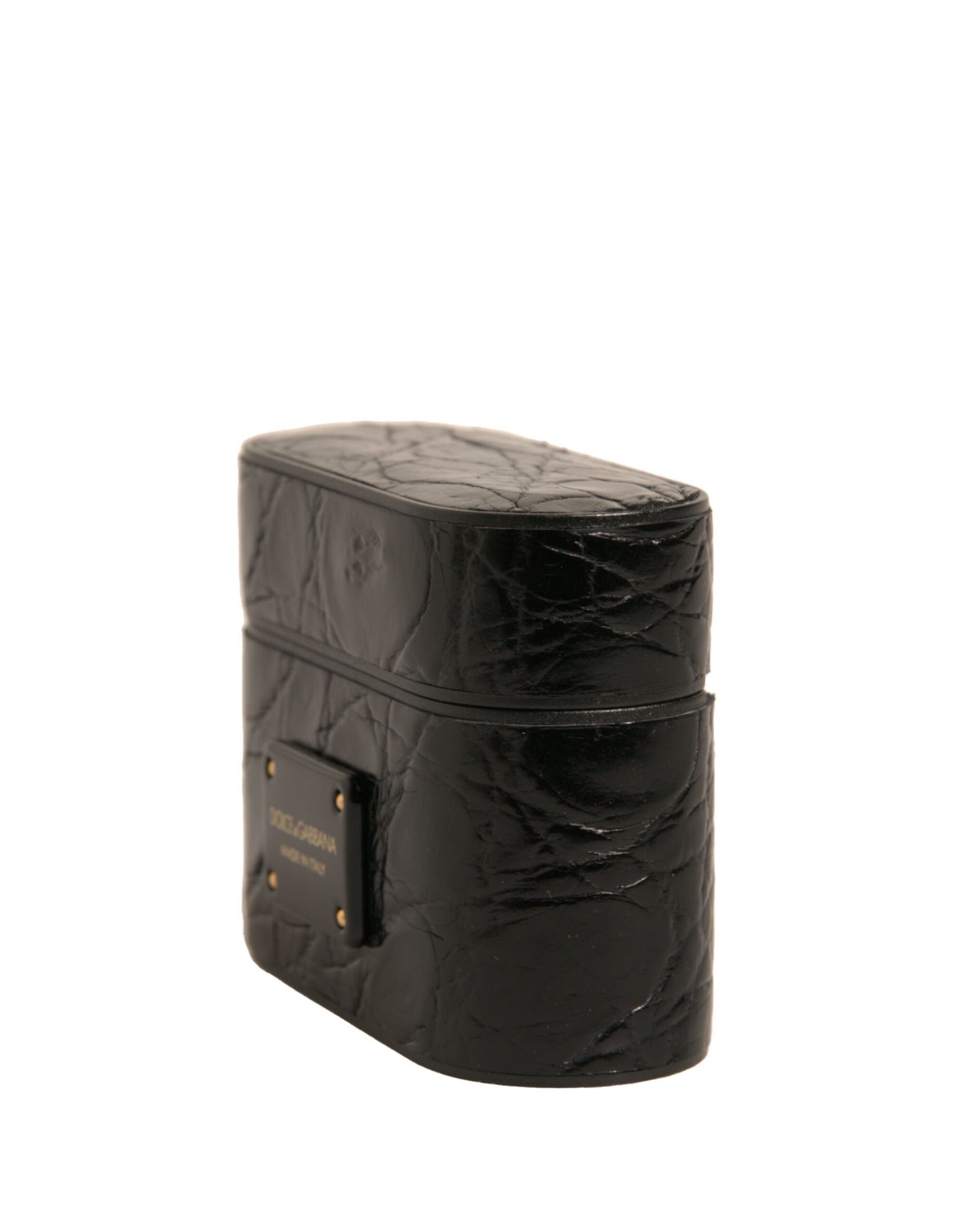 Dolce & Gabbana Svart Läder Metall Logotyp Plack Hållare Airpods Fodral