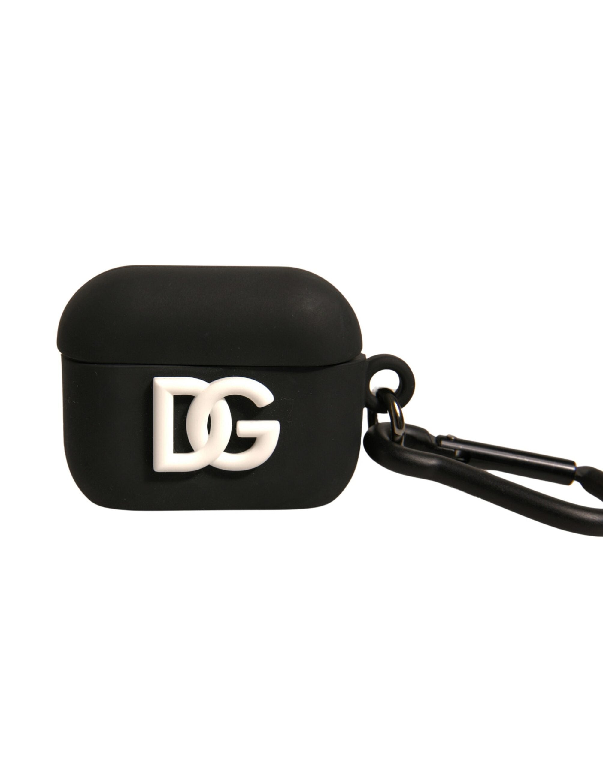Dolce & Gabbana Svart Silikongummifodral med Präglad Logotyp och Airpods-motiv