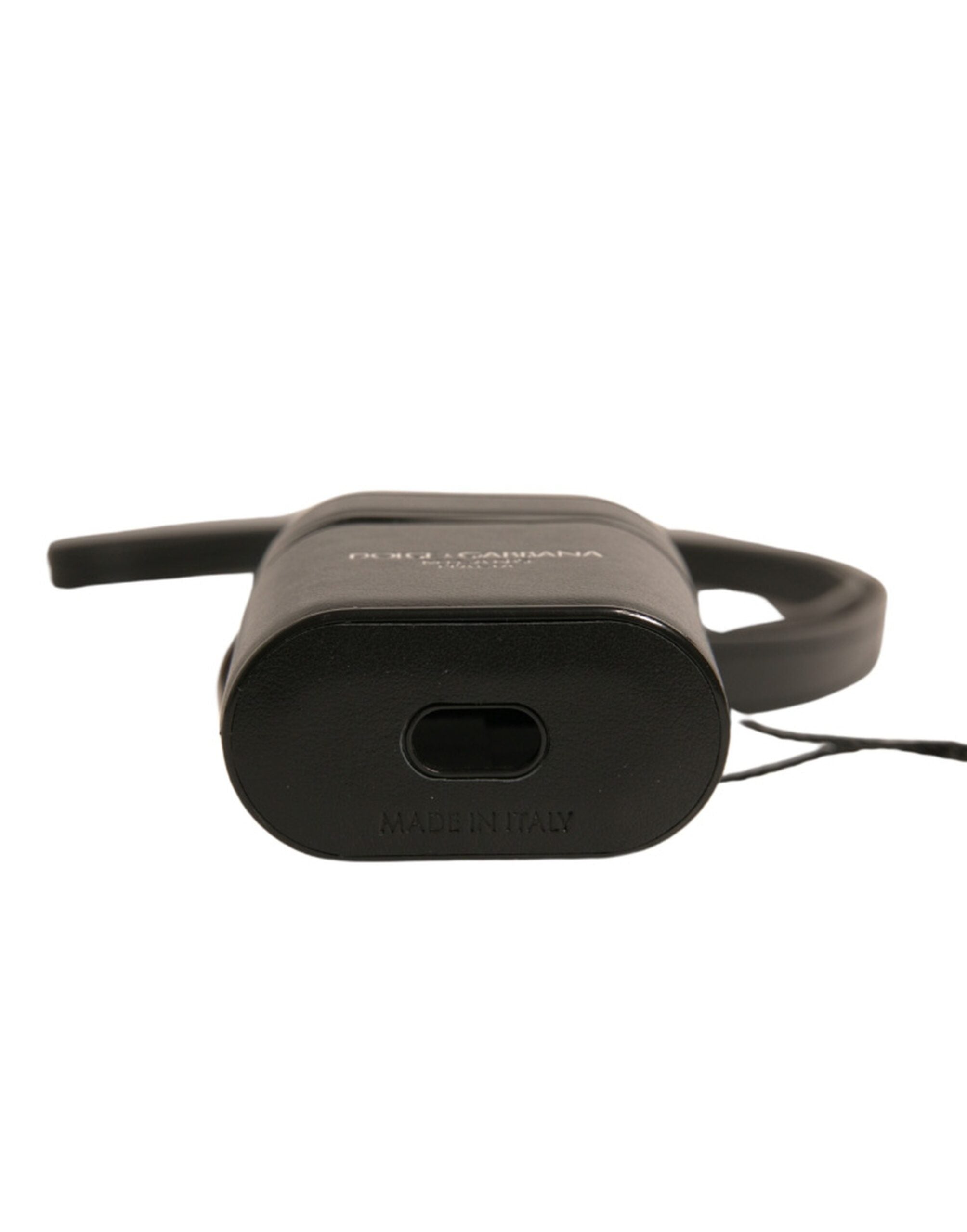 Dolce & Gabbana Svart Läderlogotyp Silver Metallrem Airpods-skal