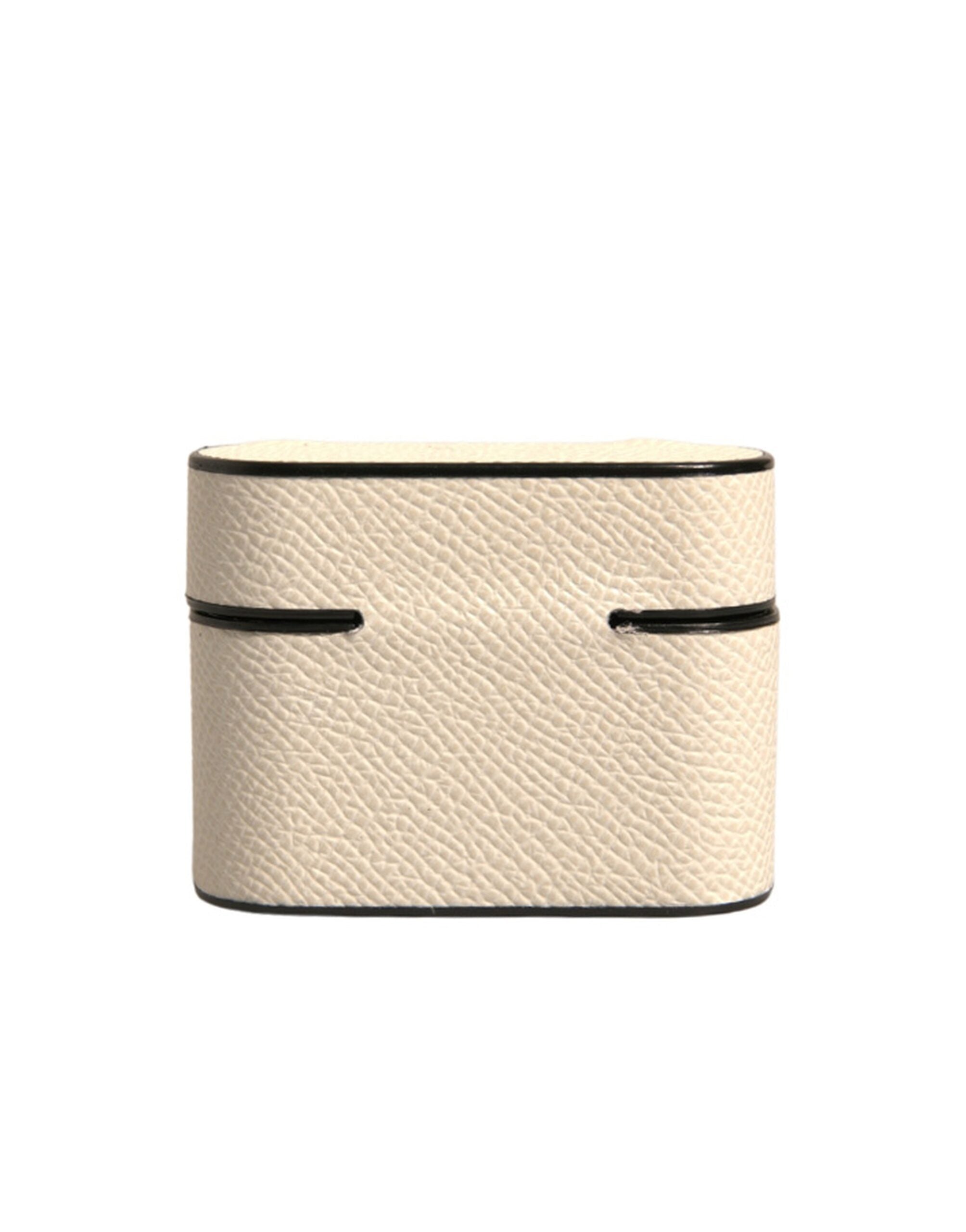Dolce & Gabbana Vitt Läder Metall Logotyp Plack Hållare Airpods Fodral