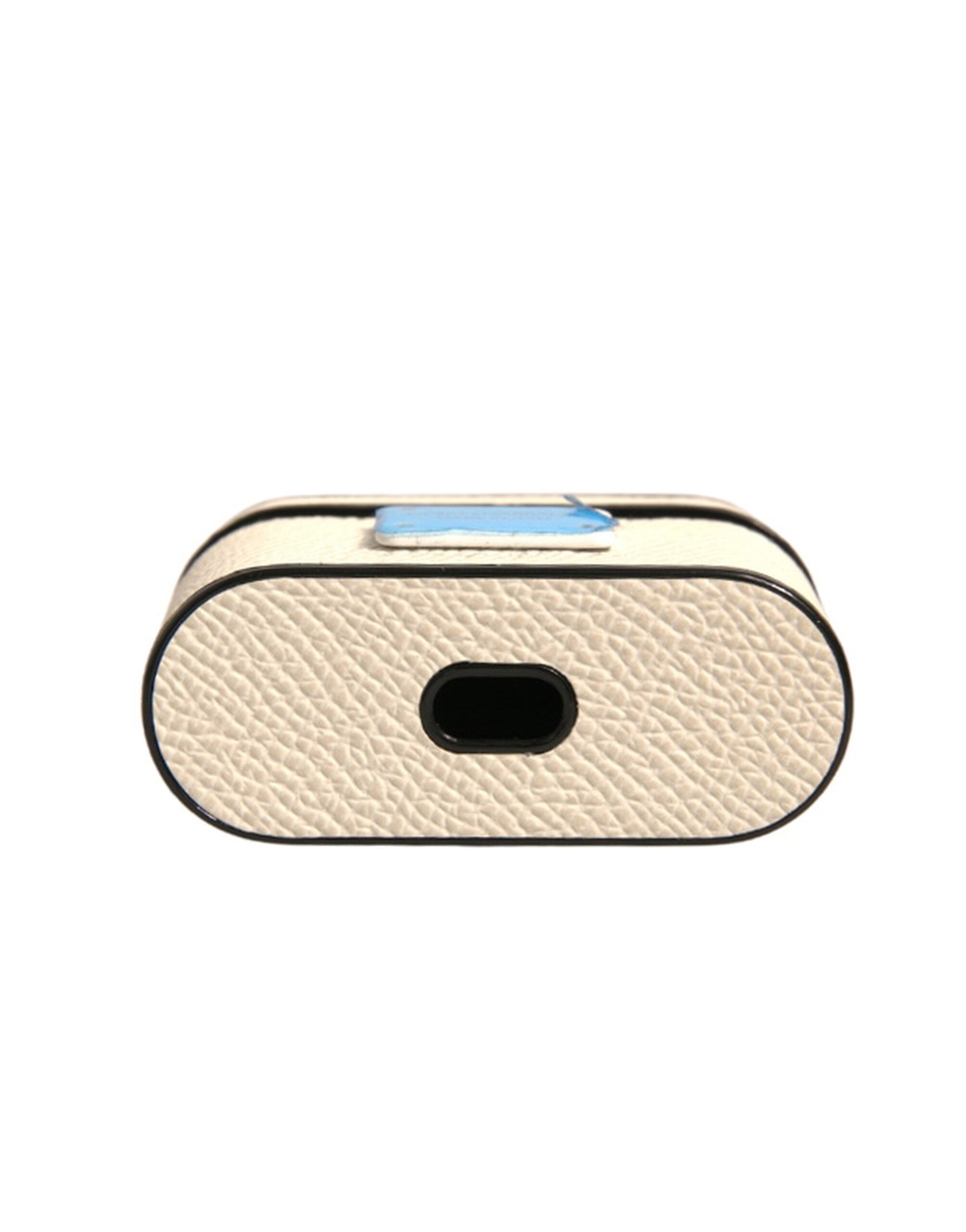 Dolce & Gabbana Vitt Läder Metall Logotyp Plack Hållare Airpods Fodral