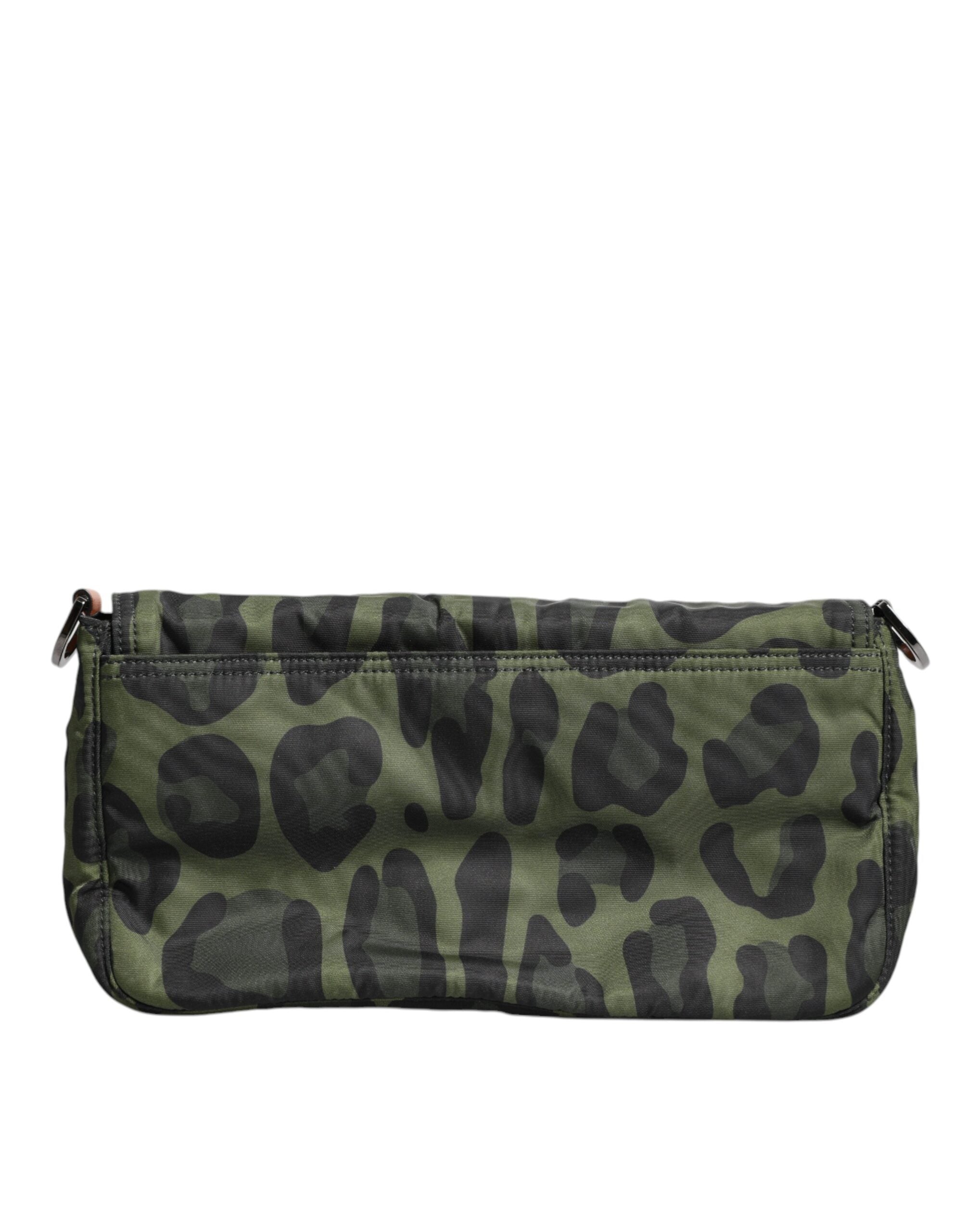 Dolce & Gabbana Grön Nylon Leopardmönstrad Axelremsväska med Skalmönster