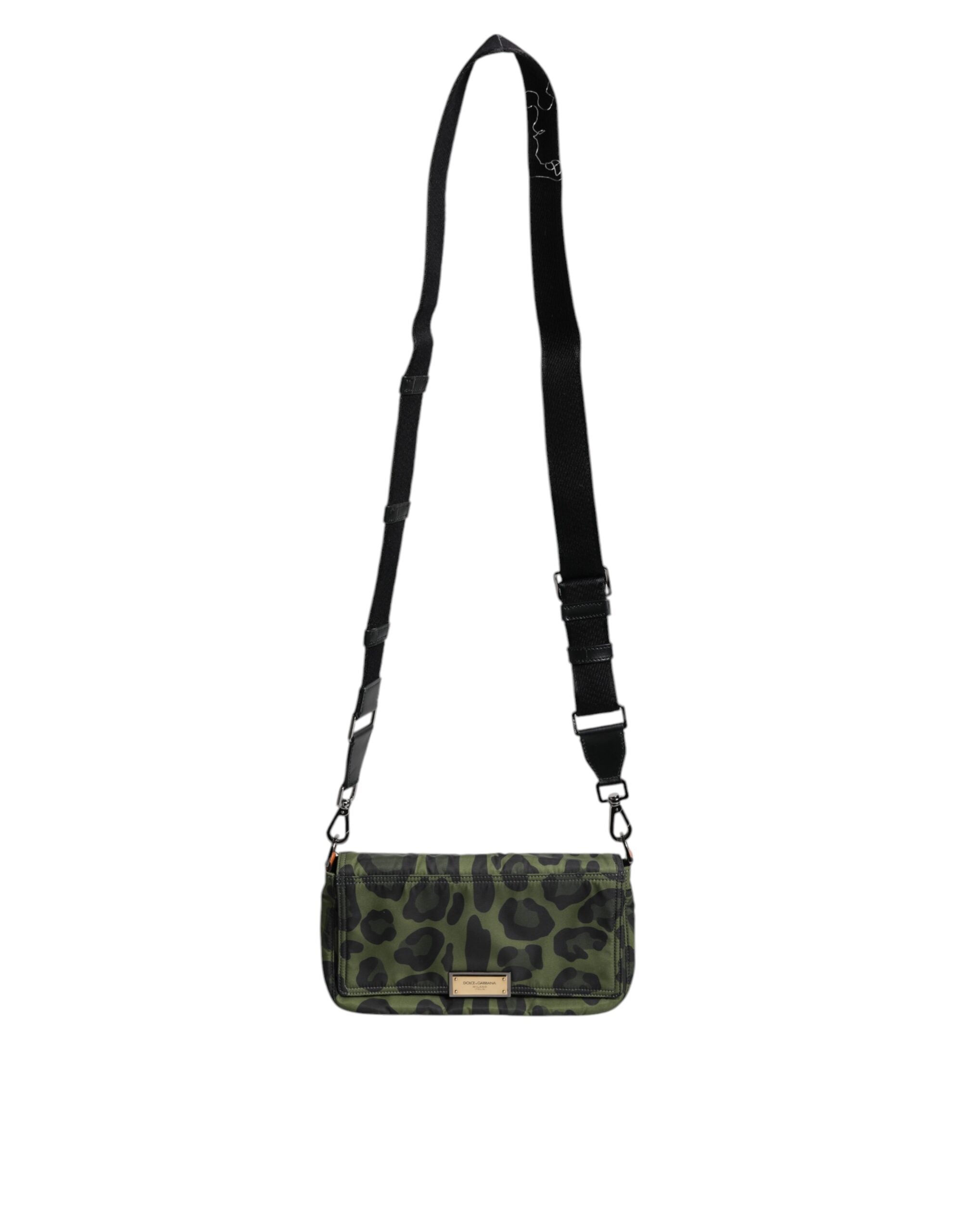Dolce & Gabbana Grön Nylon Leopardmönstrad Axelremsväska med Skalmönster