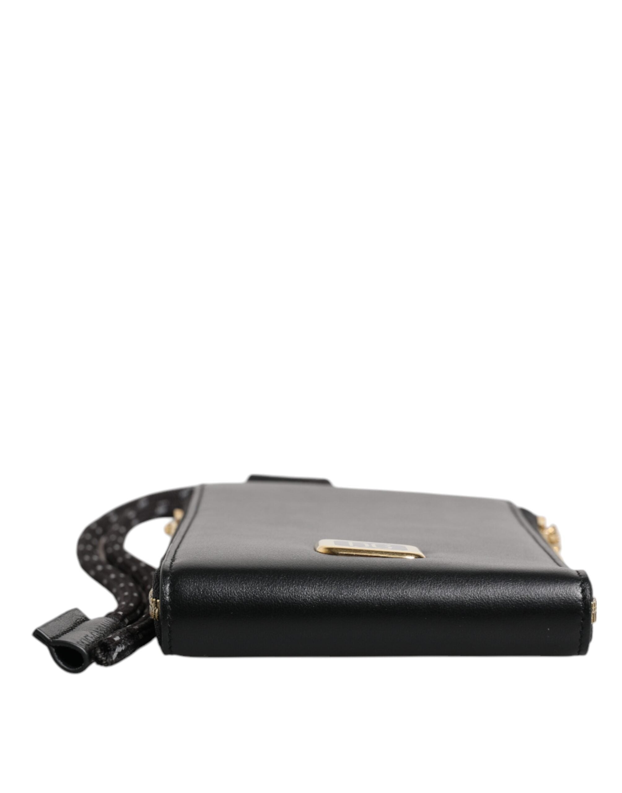 Dolce & Gabbana Svart Läder Logotypplack Halsrem Kort Myntplånbok