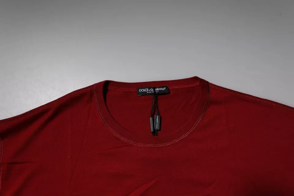 Dolce & Gabbana Röd Logotyptejp Bomulls-T-shirt med Rund Hals
