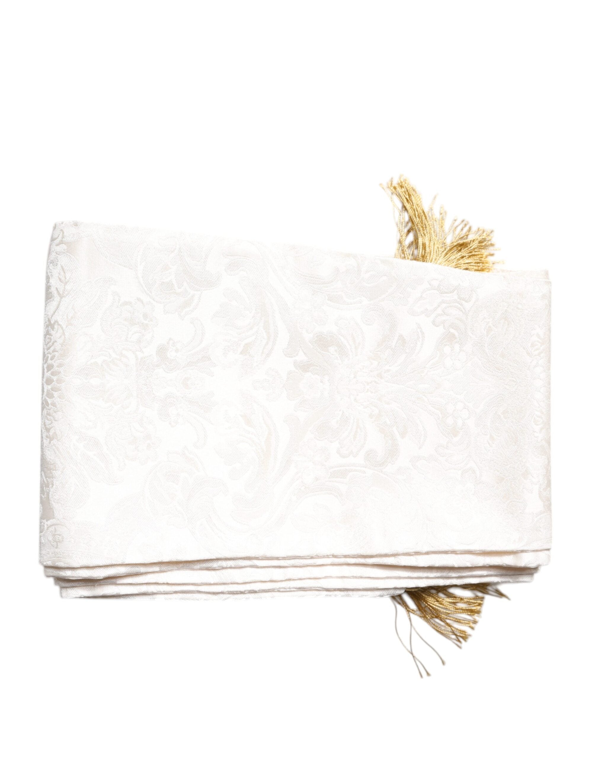 Dolce & Gabbana Vit Blommig Jacquard Smal Halsduk med Fransar