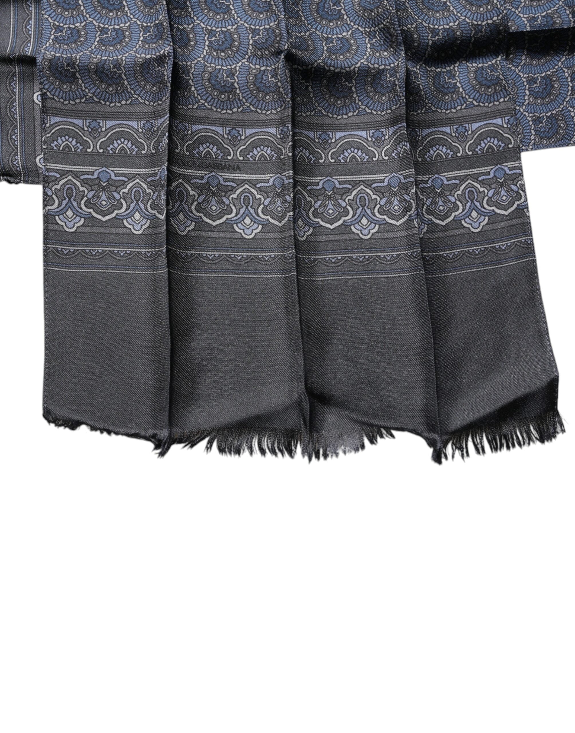 Dolce & Gabbana Mörkblå Fantasy Sidenhalsduk med Omlott