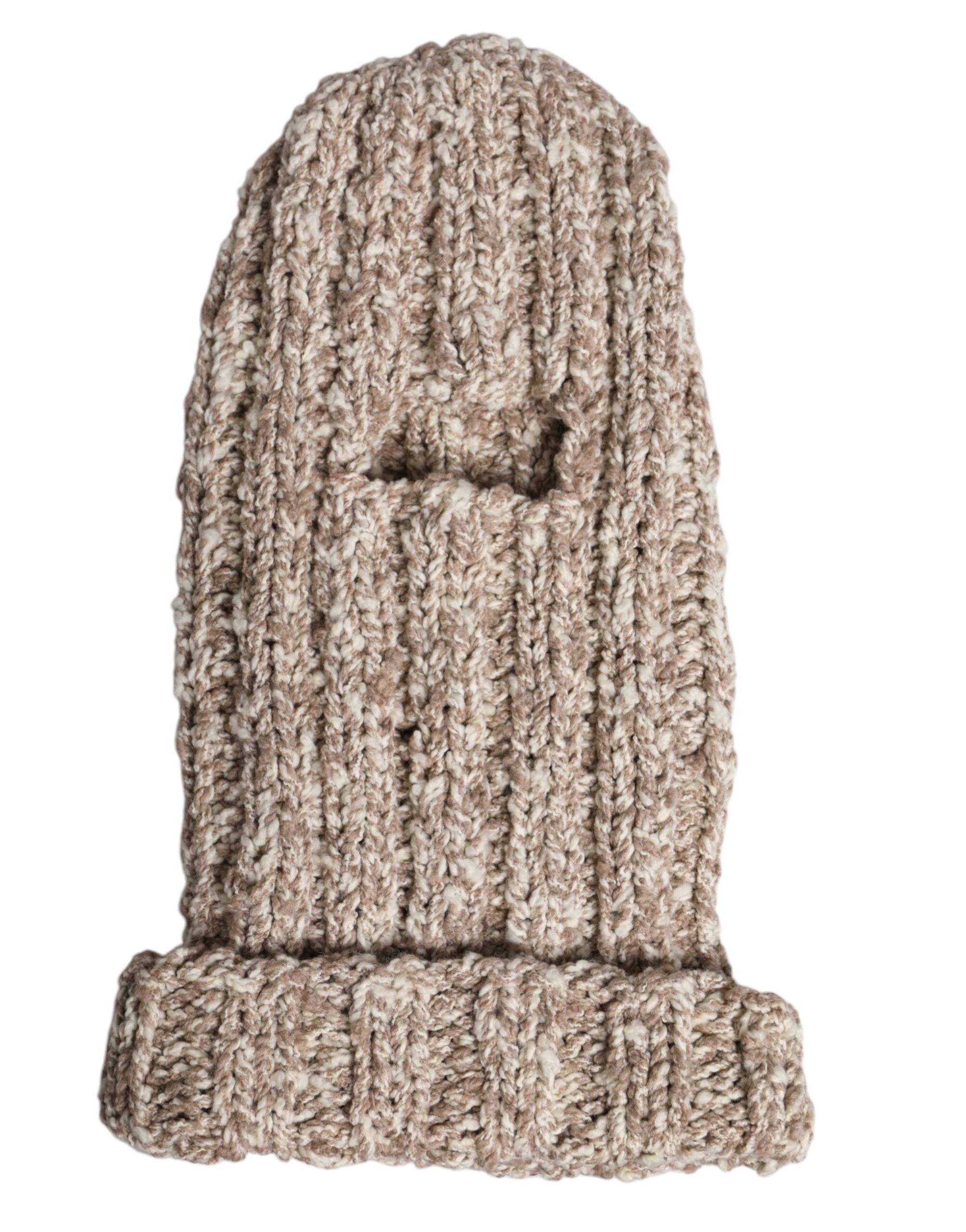 Dolce & Gabbana Beige Stickad Skidmask i Ull Balaklava
