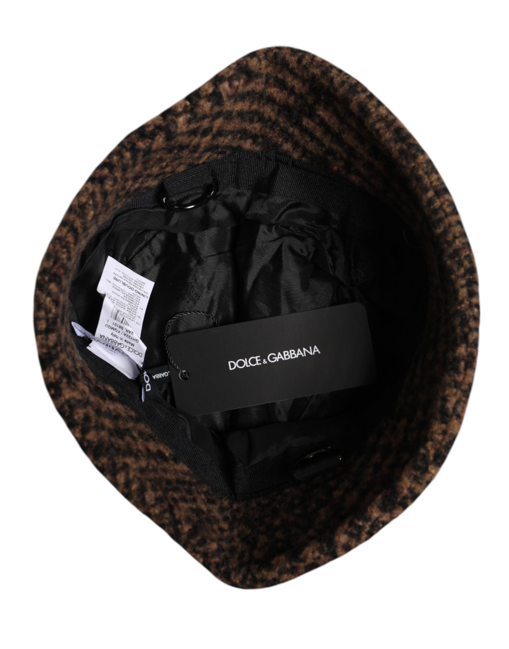 Dolce & Gabbana Brun Hundtandsmönstrad Ullvävd Bucket Hatt