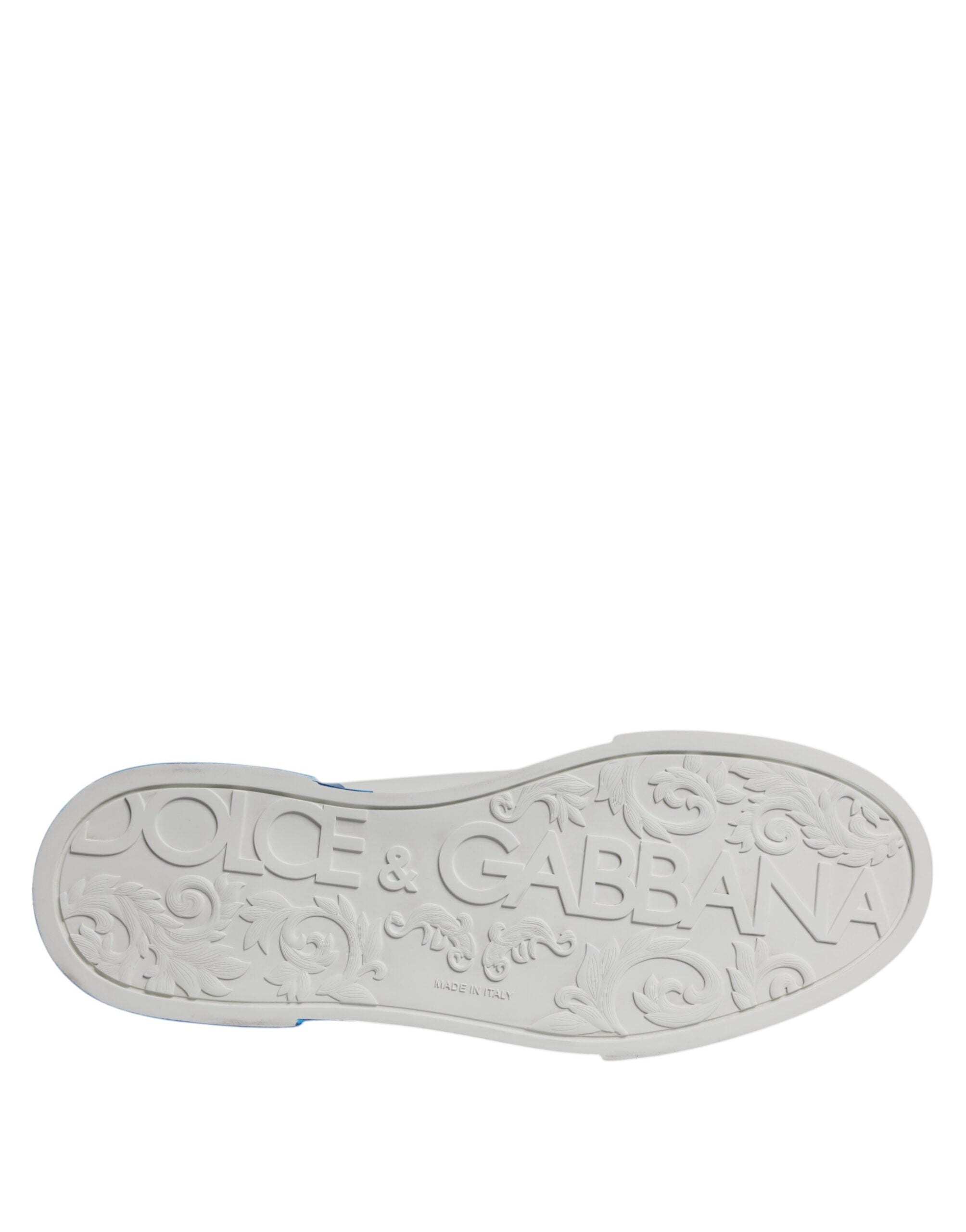 Dolce & Gabbana Vita Blå Läderlogotyp Låga Sneakers Skor