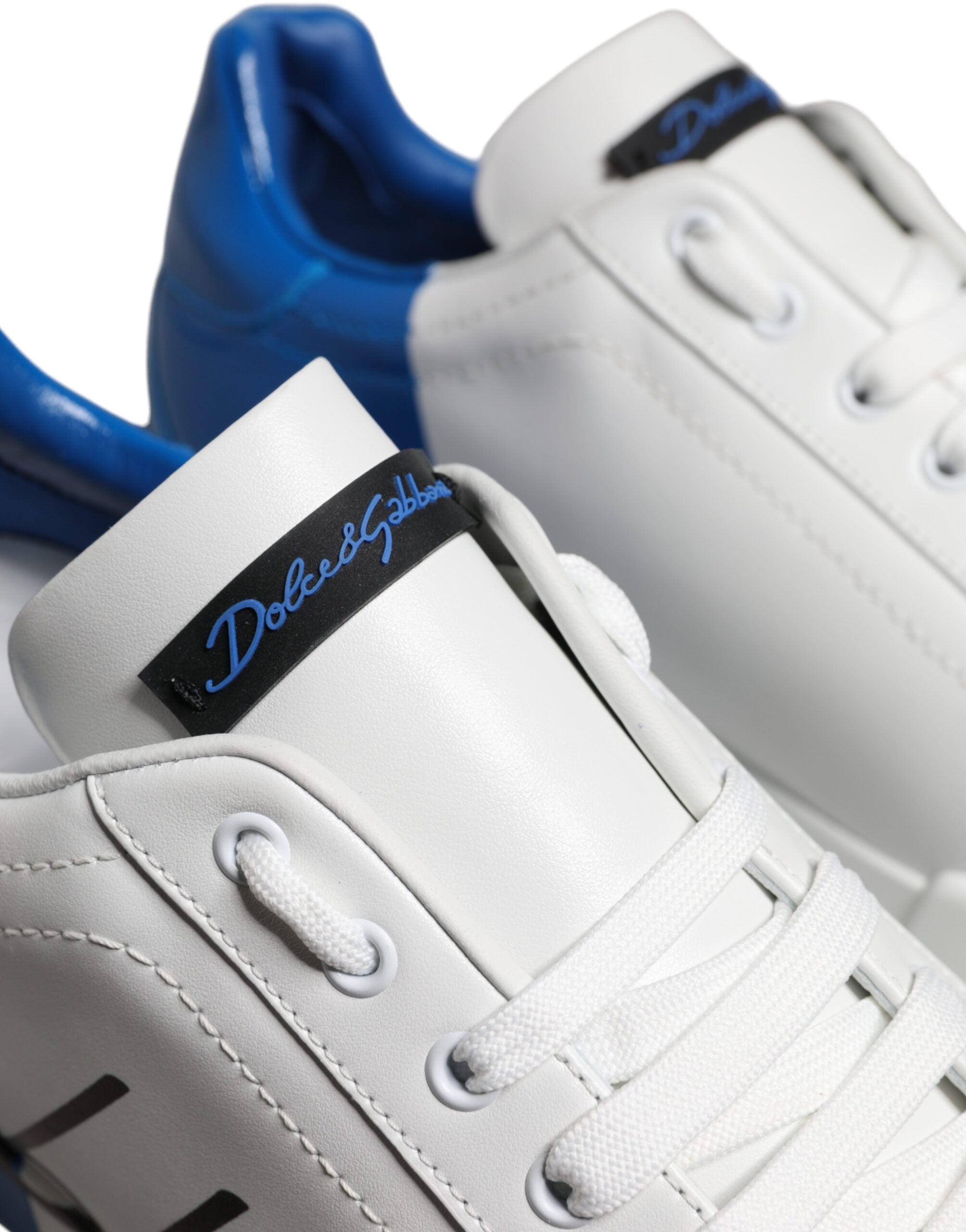 Dolce & Gabbana Vita Blå Läderlogotyp Låga Sneakers Skor