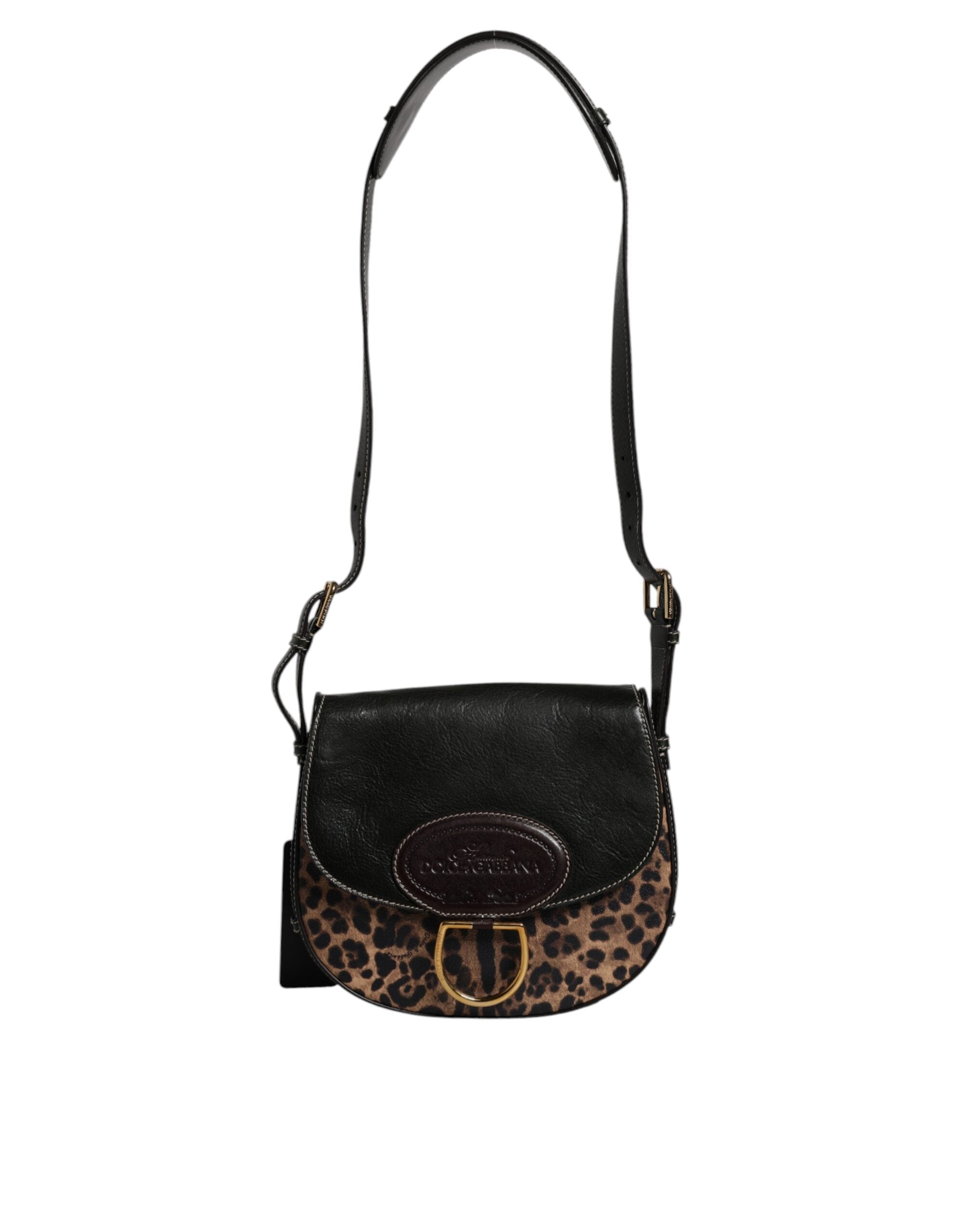 Dolce & Gabbana Svart Brun Leopard Läderväska med Axelrem