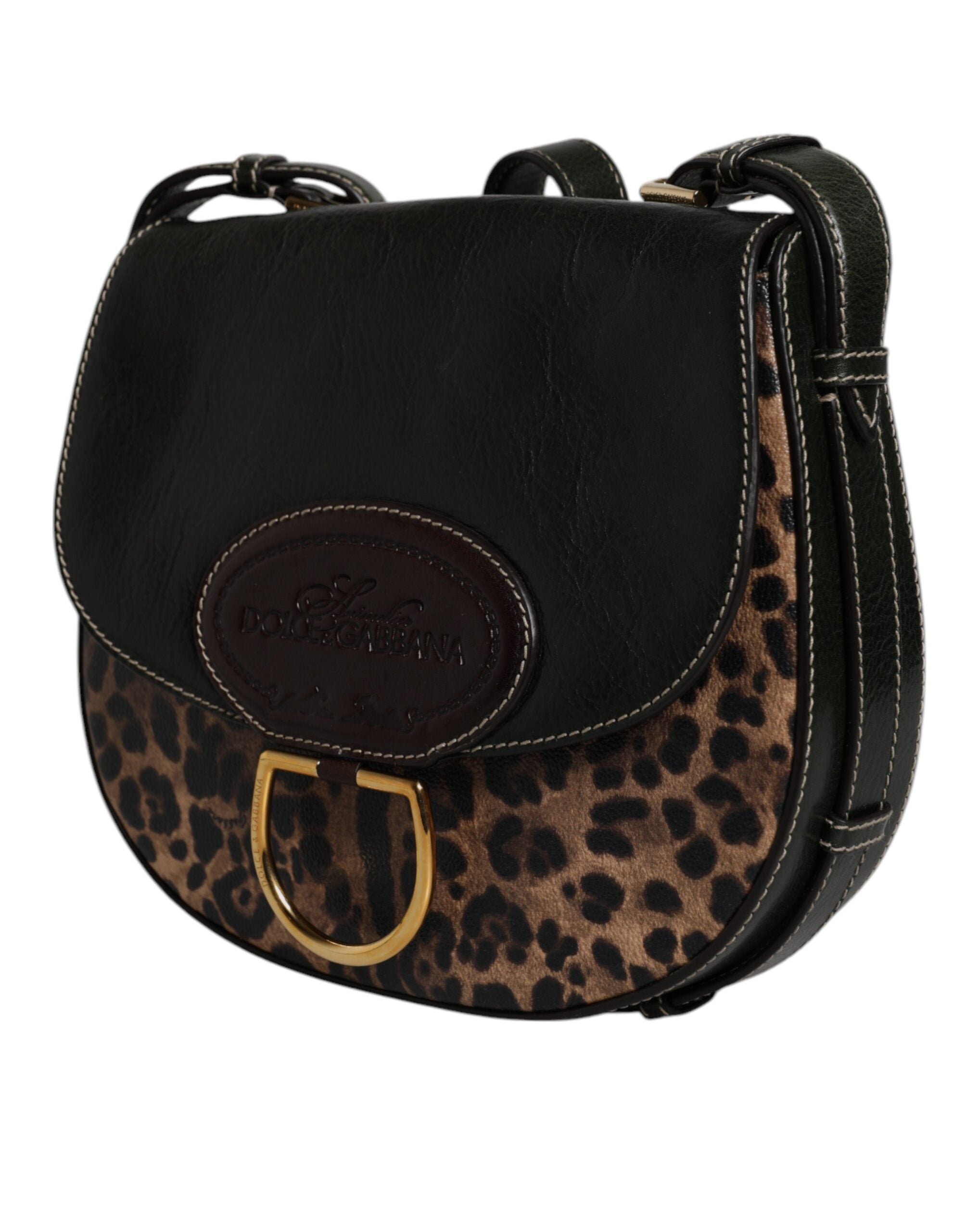 Dolce & Gabbana Svart Brun Leopard Läderväska med Axelrem