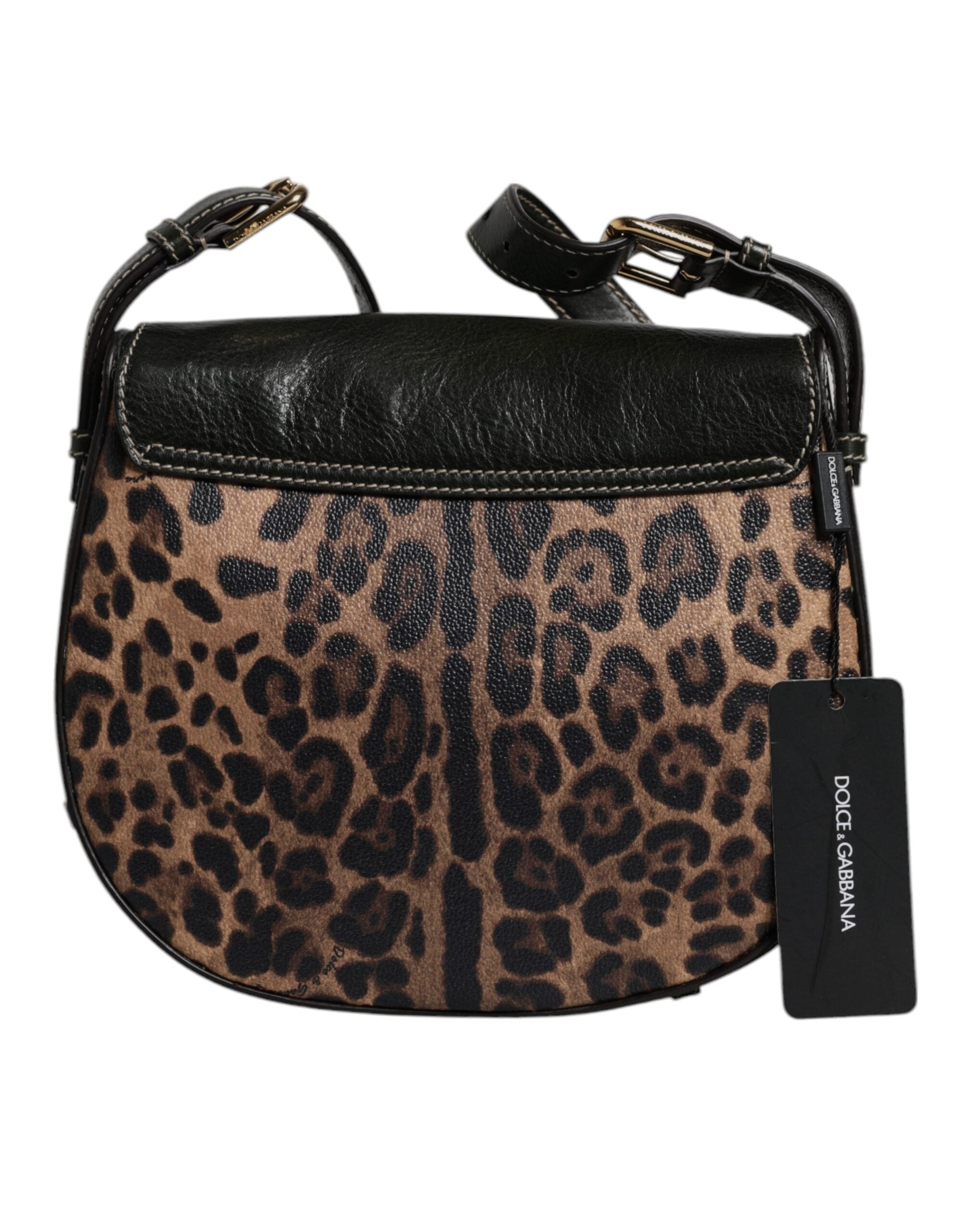 Dolce & Gabbana Svart Brun Leopard Läderväska med Axelrem