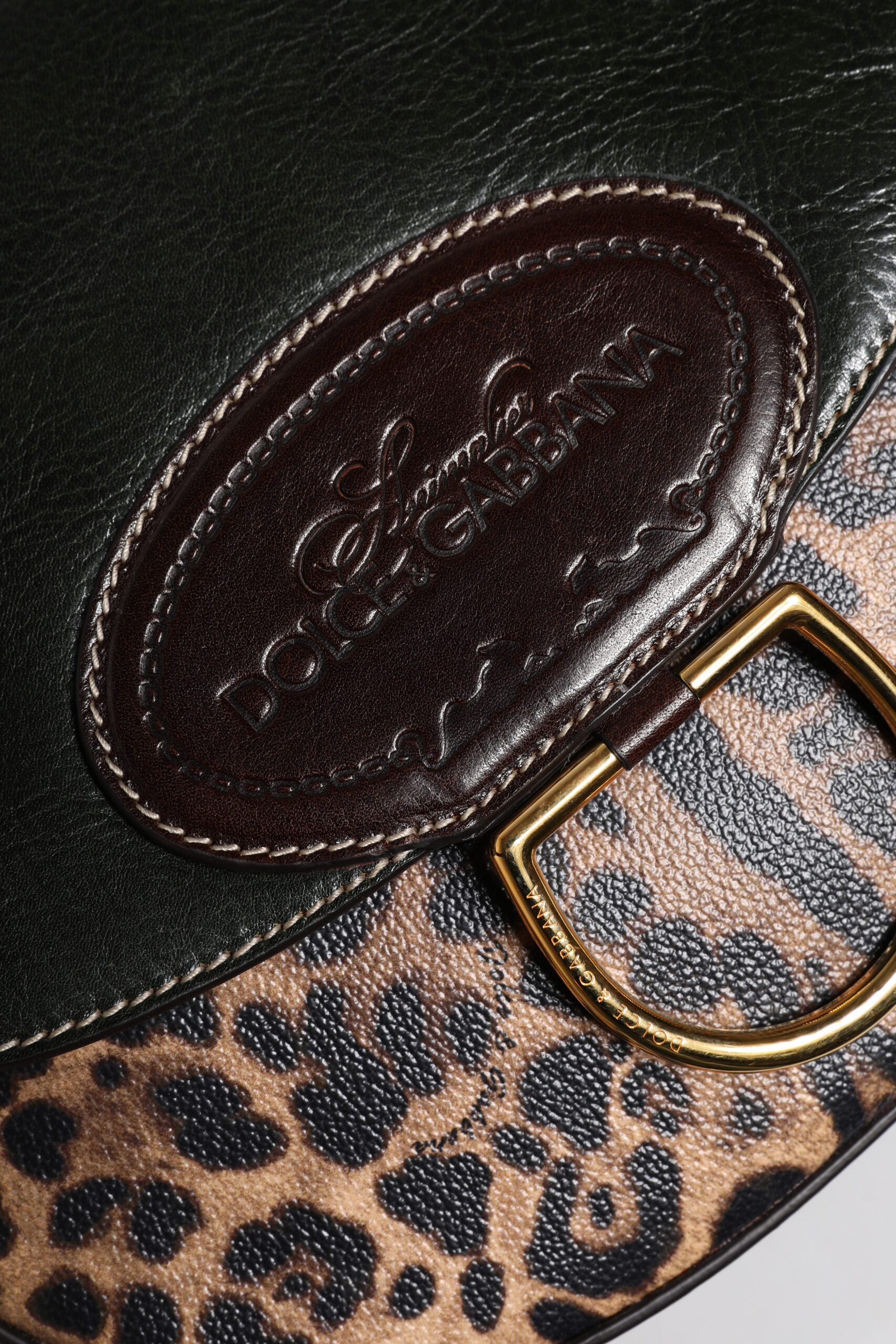 Dolce & Gabbana Svart Brun Leopard Läderväska med Axelrem