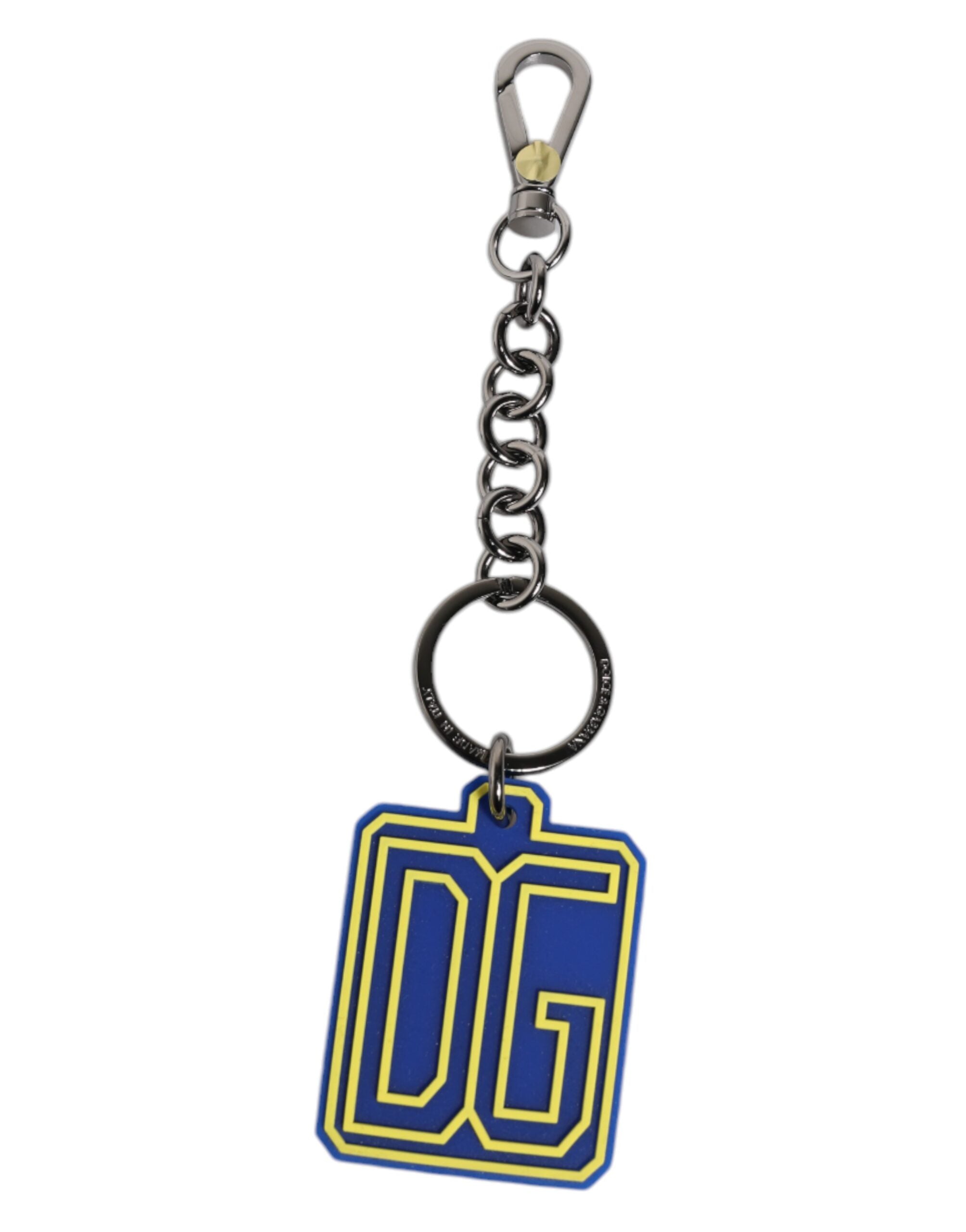 Dolce & Gabbana Blå Gul DG Gummi Logotyp Silver Herrnyckelring Nyckelring
