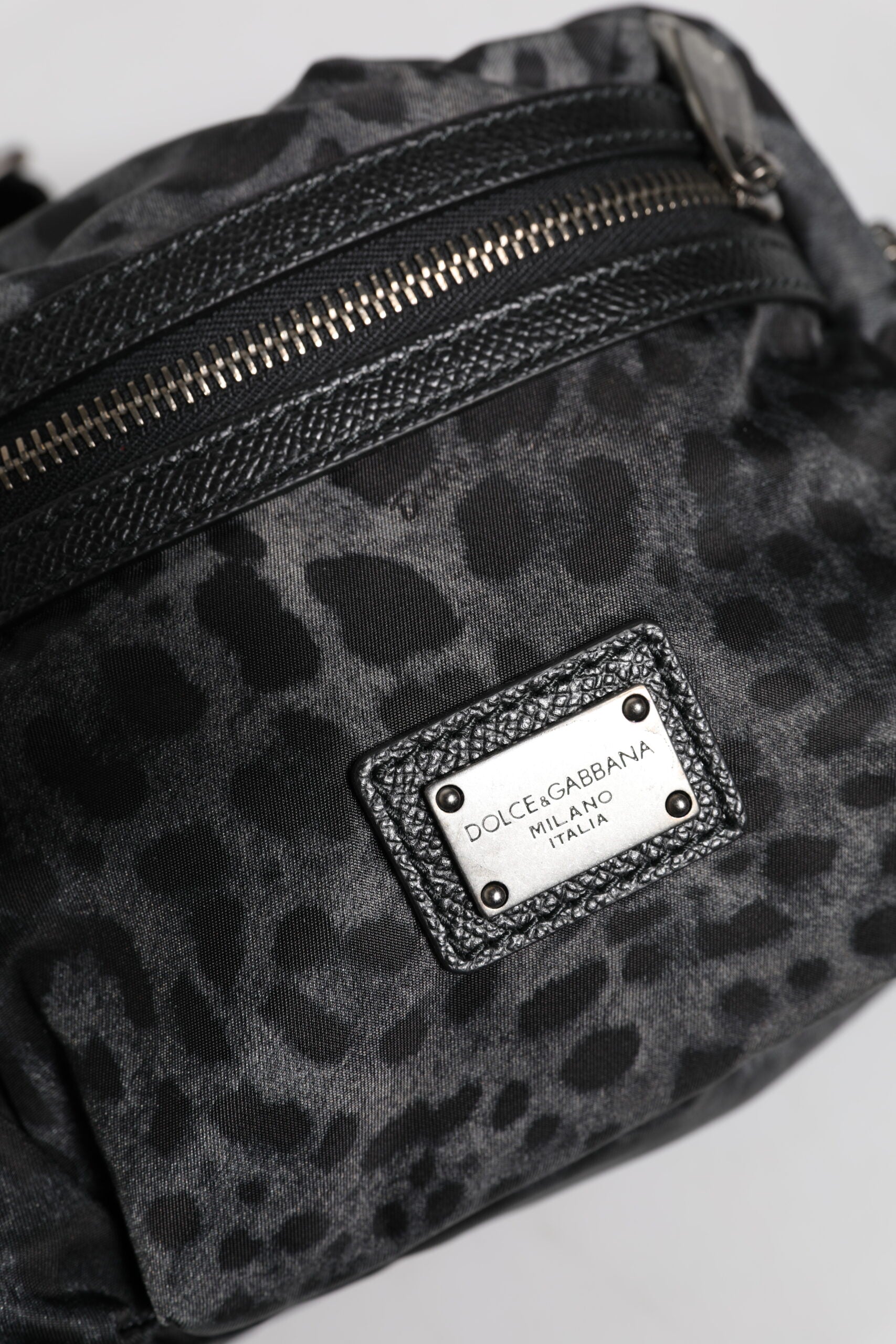 Dolce & Gabbana Black Gray Leopard DG Logo Belt Waist Fanny Pack Bag