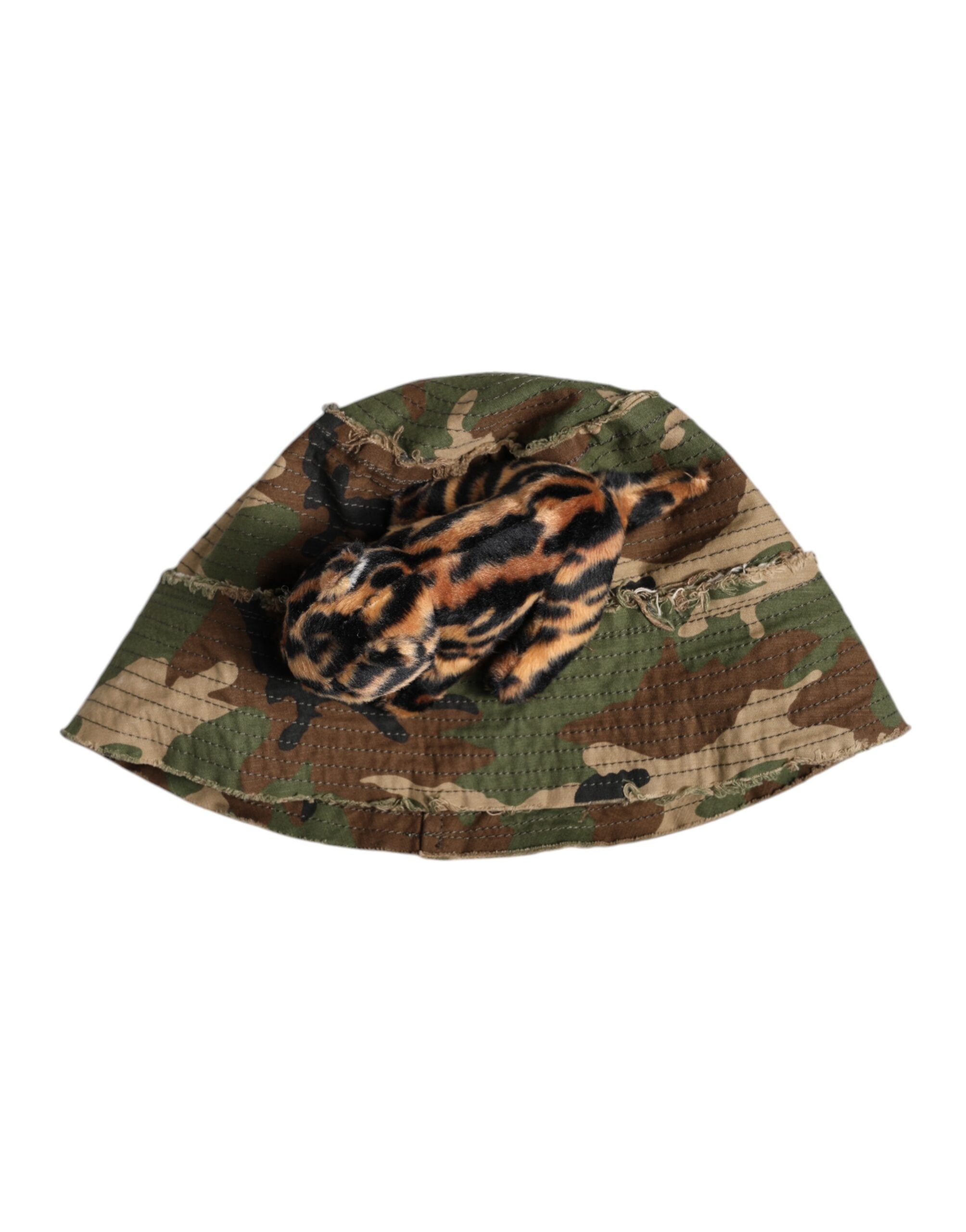 Dolce & Gabbana Flerfärgad Leopardutsmyckad Bucket Hatt Med Bred Brätte