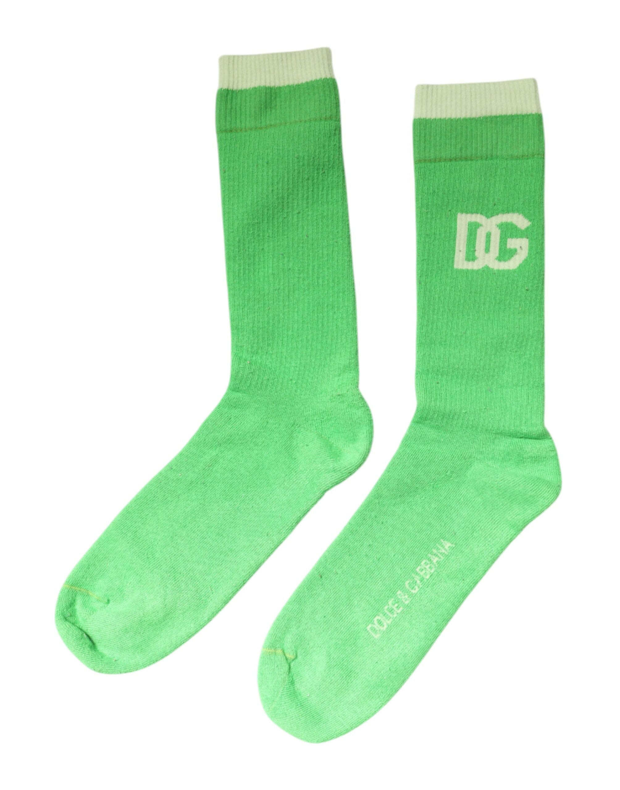 Dolce & Gabbana Gröna DG Logo Mid Calf Herr Nylonstrumpor