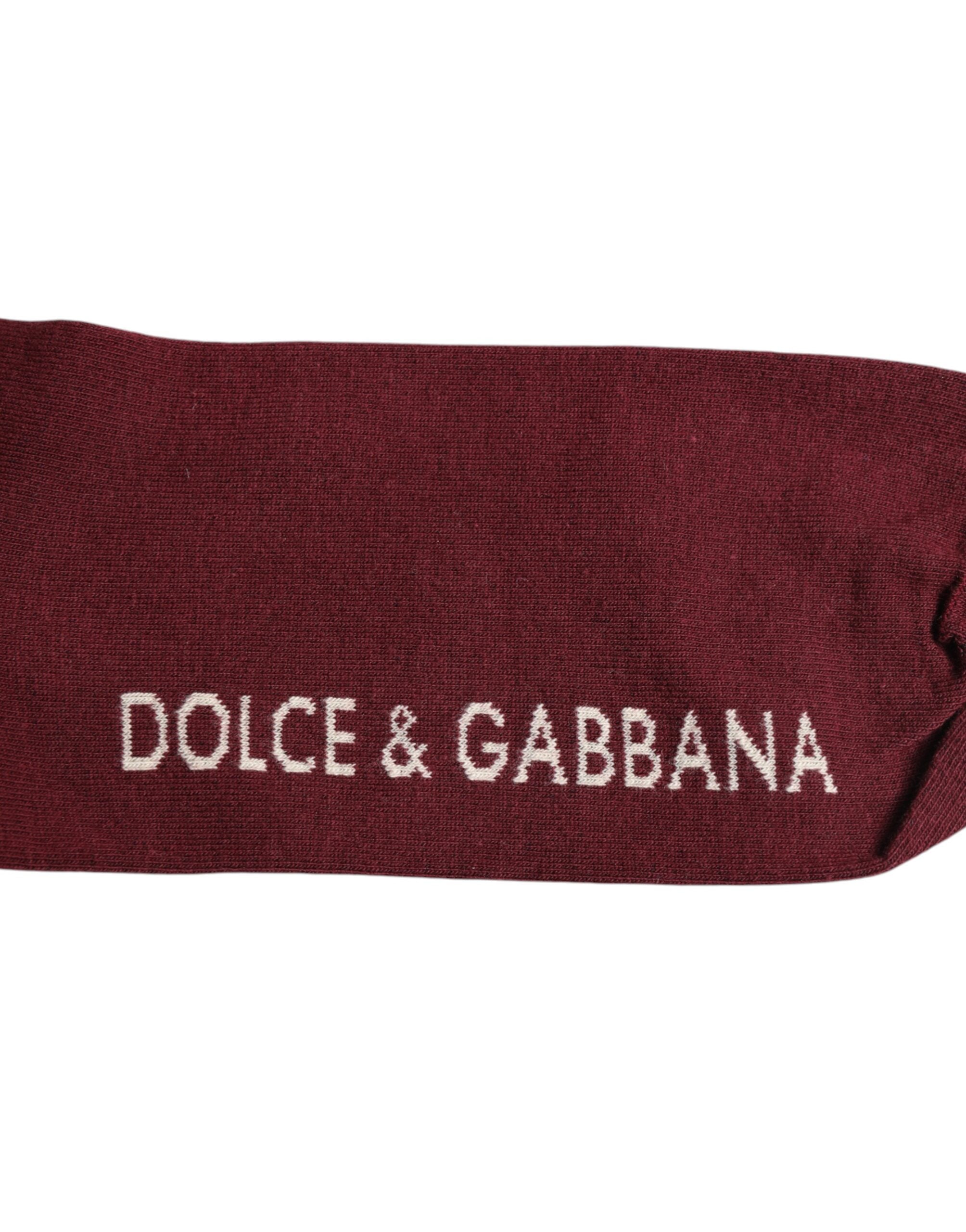 Dolce & Gabbana – Vinröda stretchiga logotypmönstrade strumpor med mitten av vaden